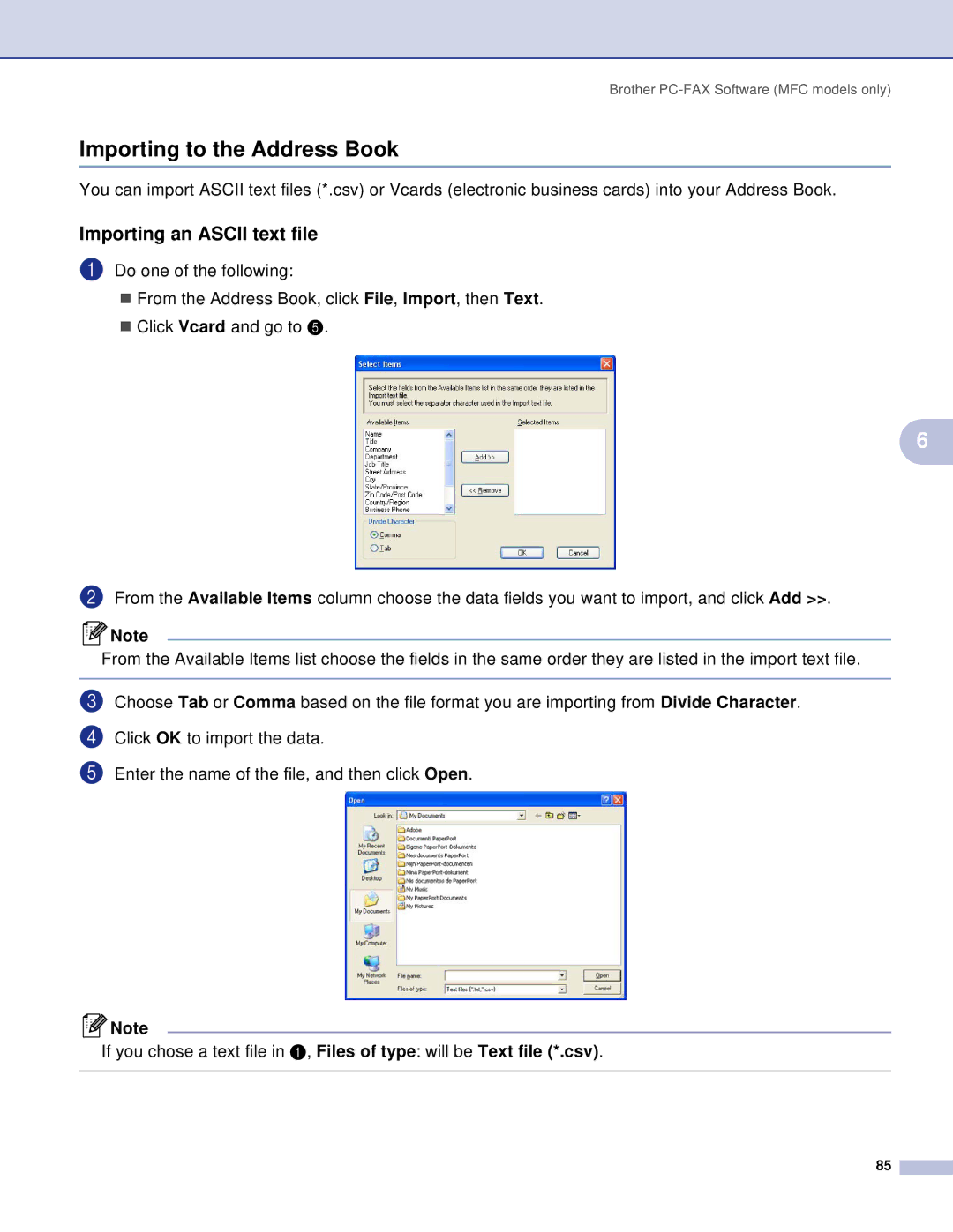 Brother DCP, MFC manual Importing to the Address Book, Importing an Ascii text file 