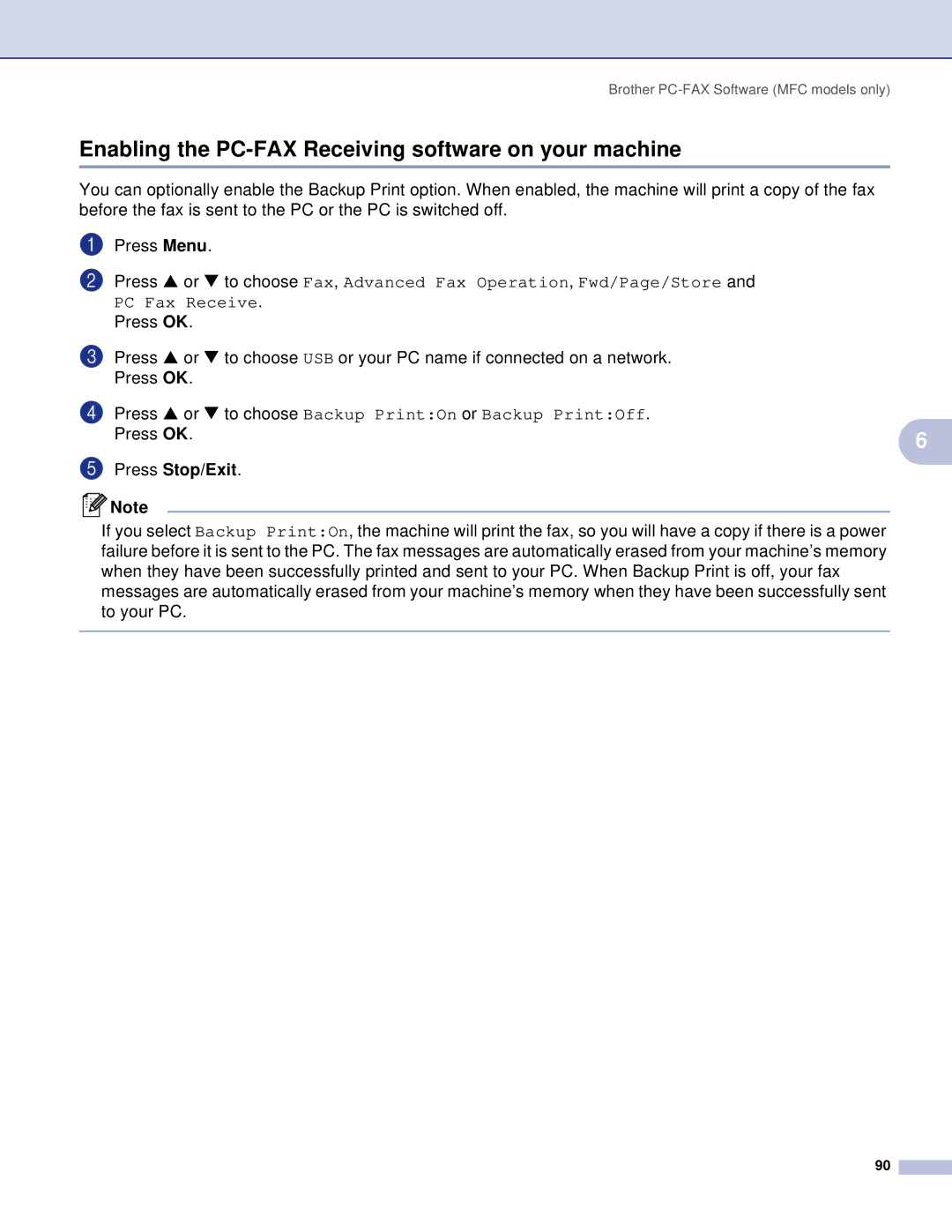 Brother MFC, DCP manual Enabling the PC-FAX Receiving software on your machine, Press Stop/Exit 