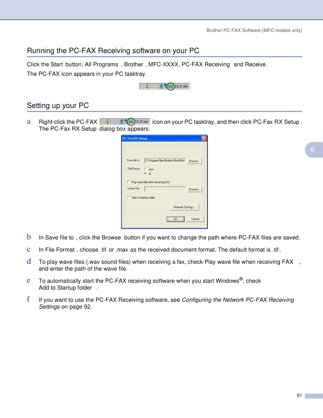 Brother DCP, MFC manual Running the PC-FAX Receiving software on your PC, Setting up your PC 