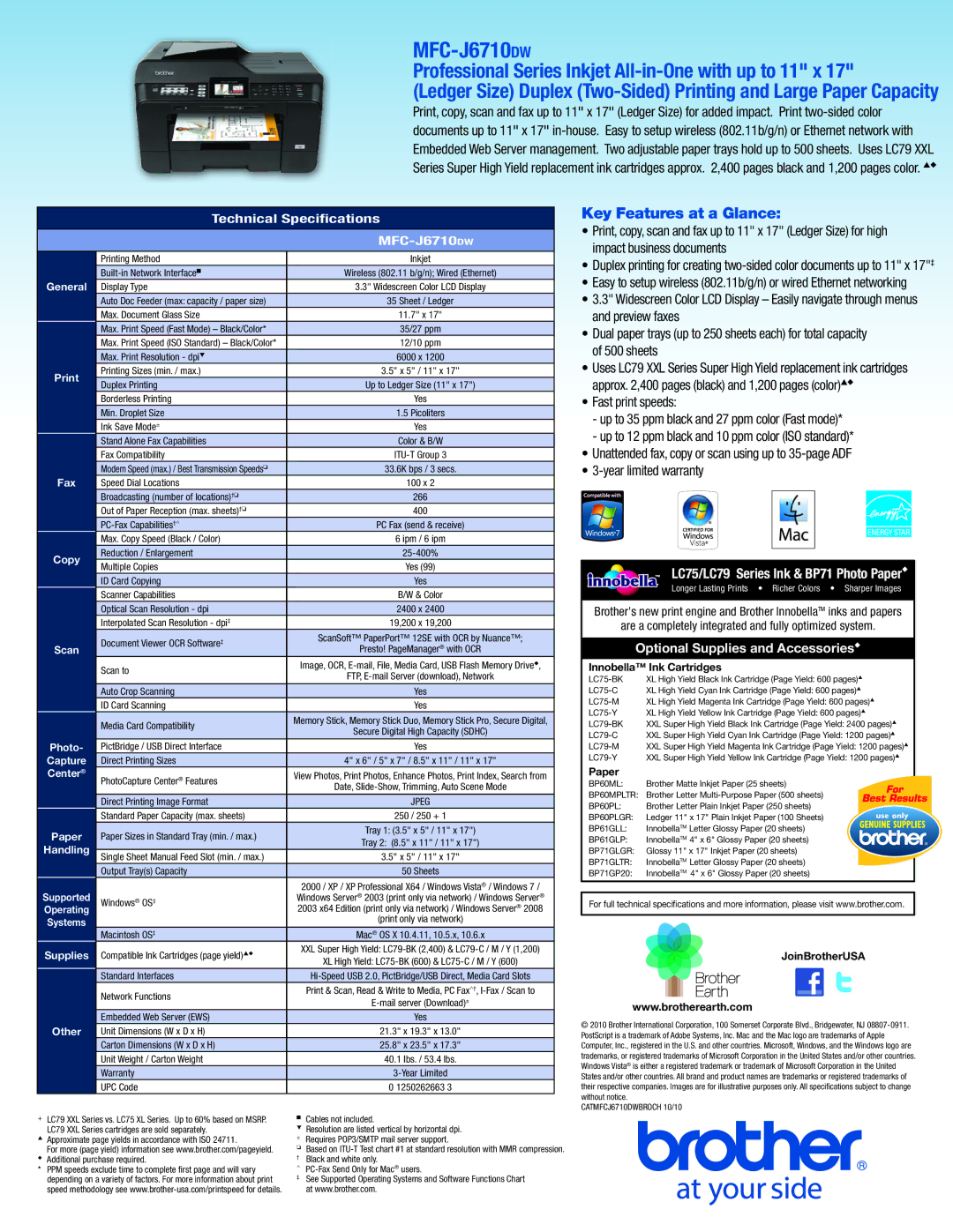 Brother MFC-J6710DW manual General, Print, Fax, Copy, Scan, Capture, Center, Paper, Other 