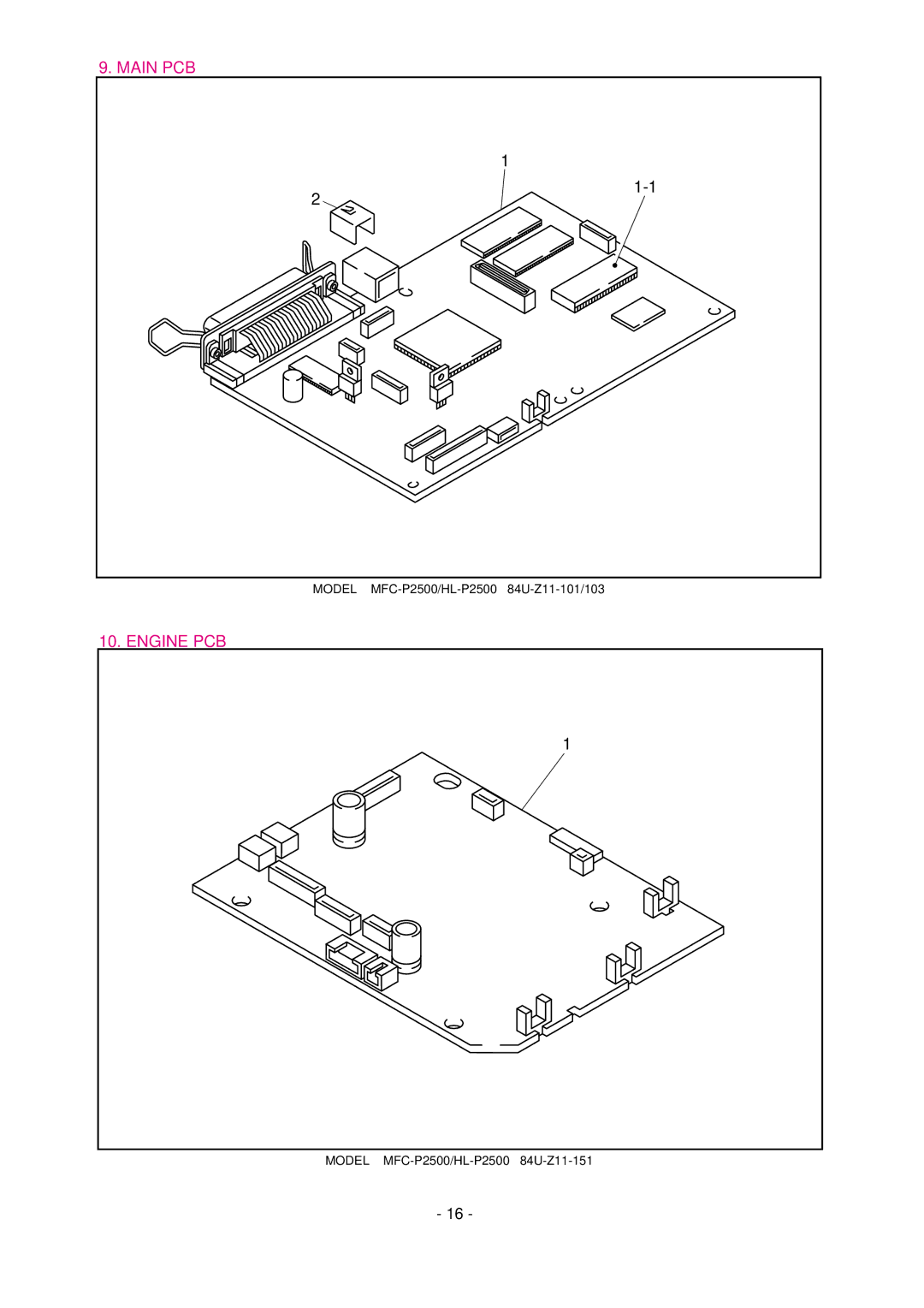 Brother MFC-P2500, HL-P2500 manual Main PCB, Engine PCB 