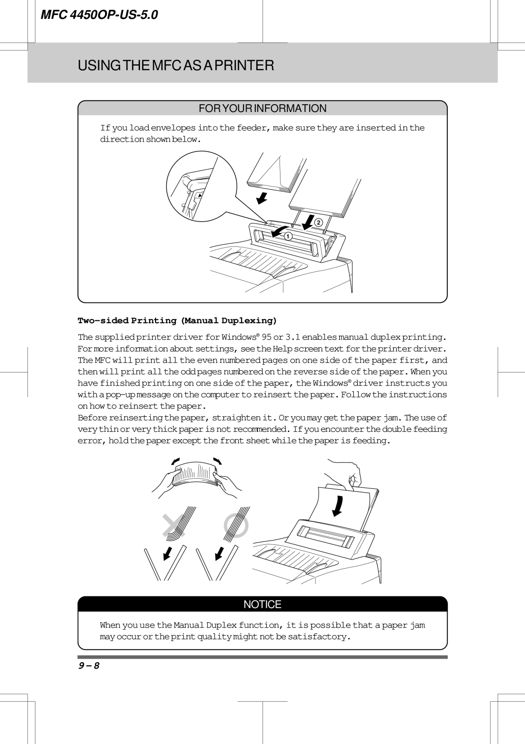 Brother MFC4450 manual Two-sided Printing Manual Duplexing 