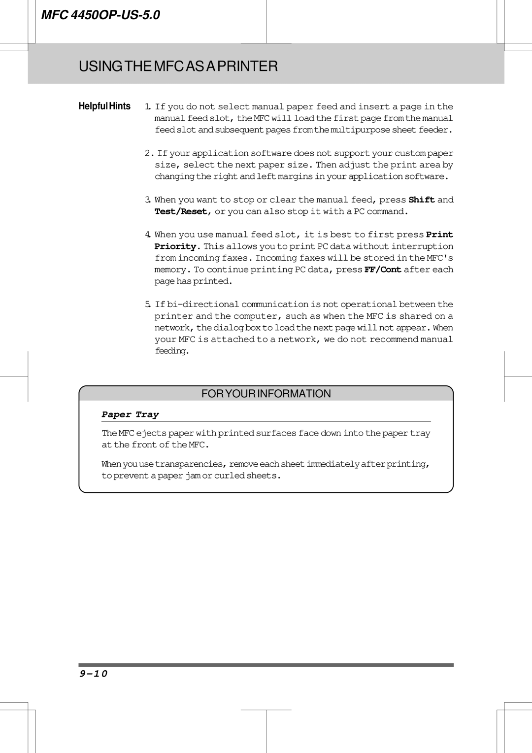 Brother MFC4450 manual Paper Tray 