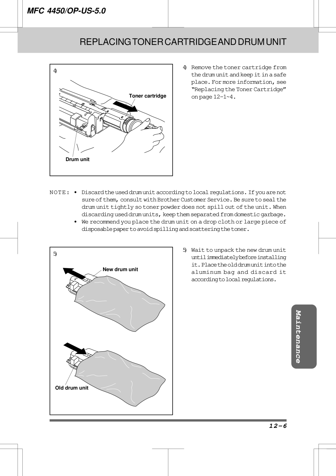 Brother MFC4450 manual 12-6, New drum unit 