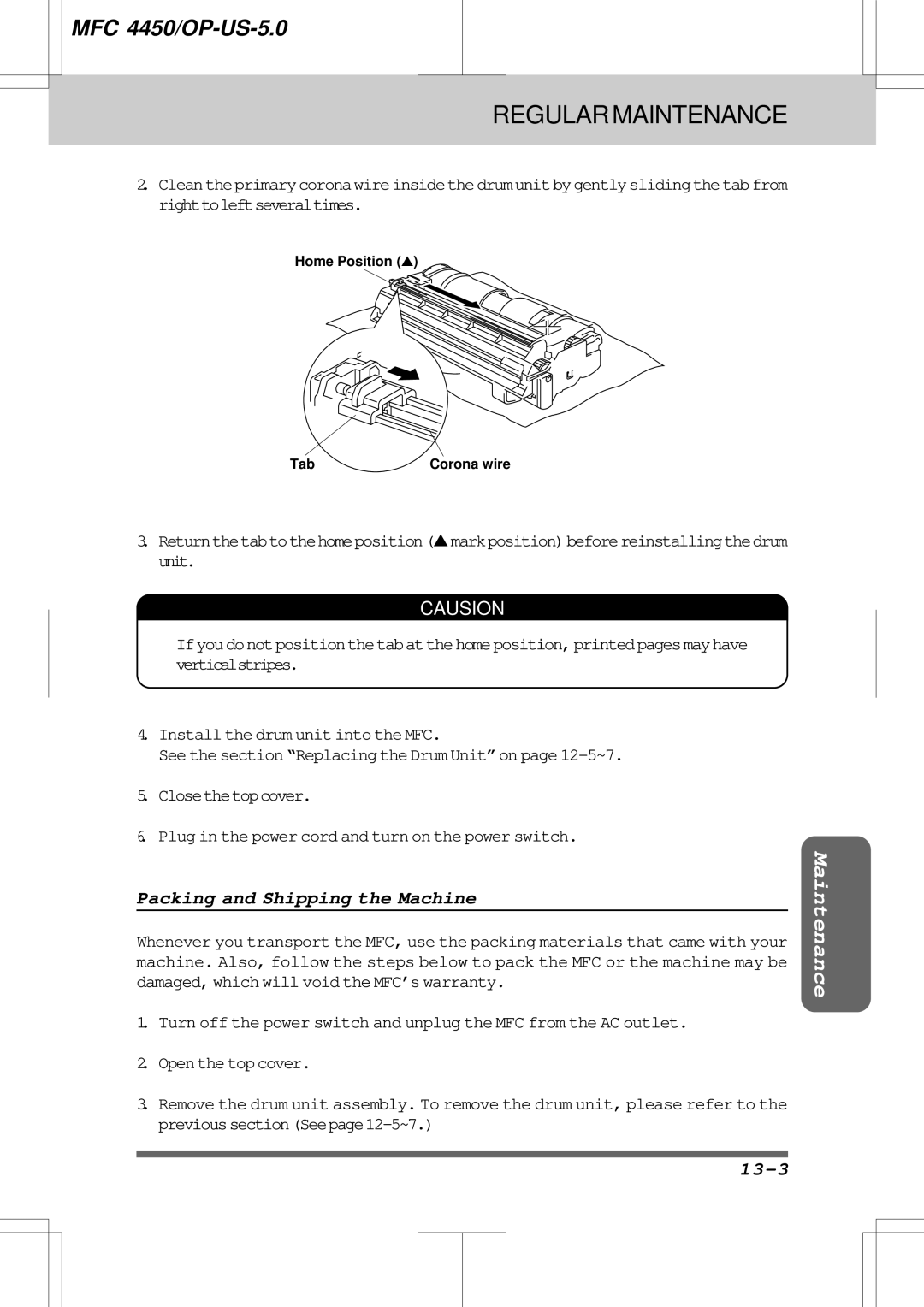 Brother MFC4450 manual Packing and Shipping the Machine, 13-3 