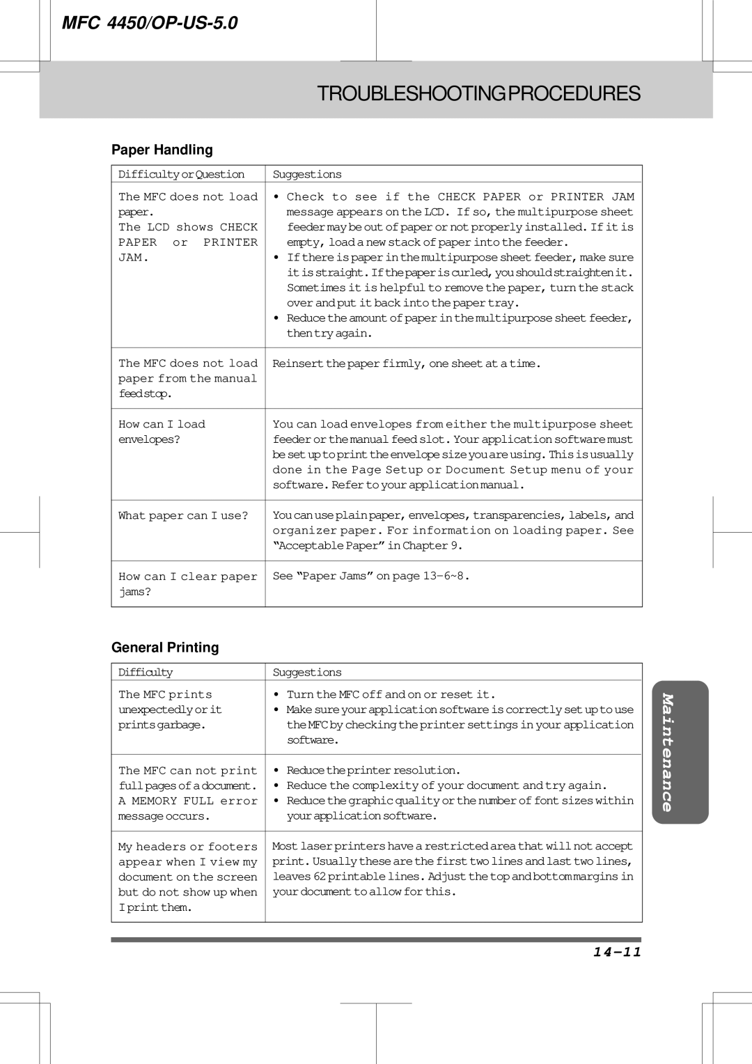 Brother MFC4450 manual Troubleshootingprocedures, 14-11 