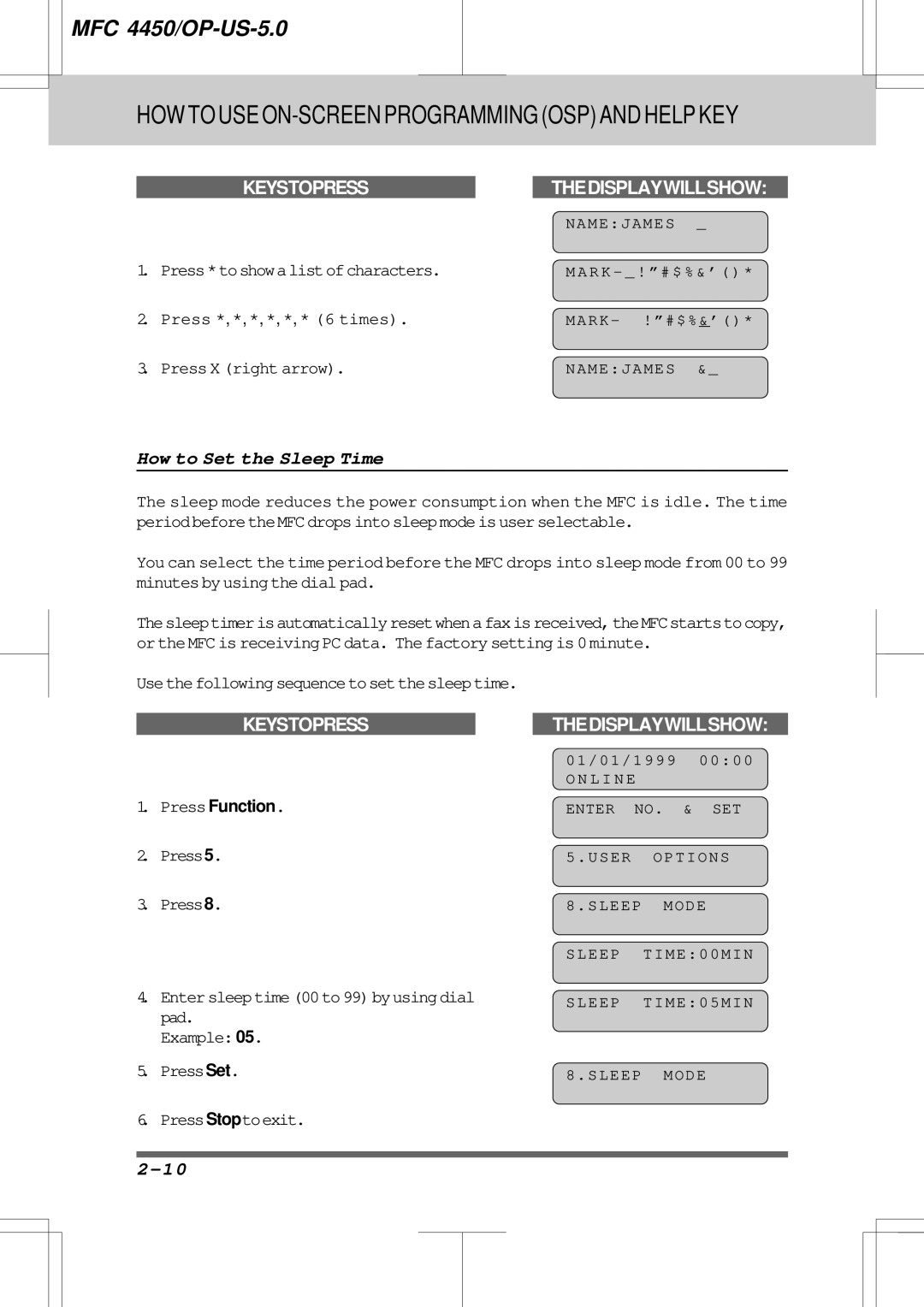 Brother MFC4450 manual How to Set the Sleep Time 