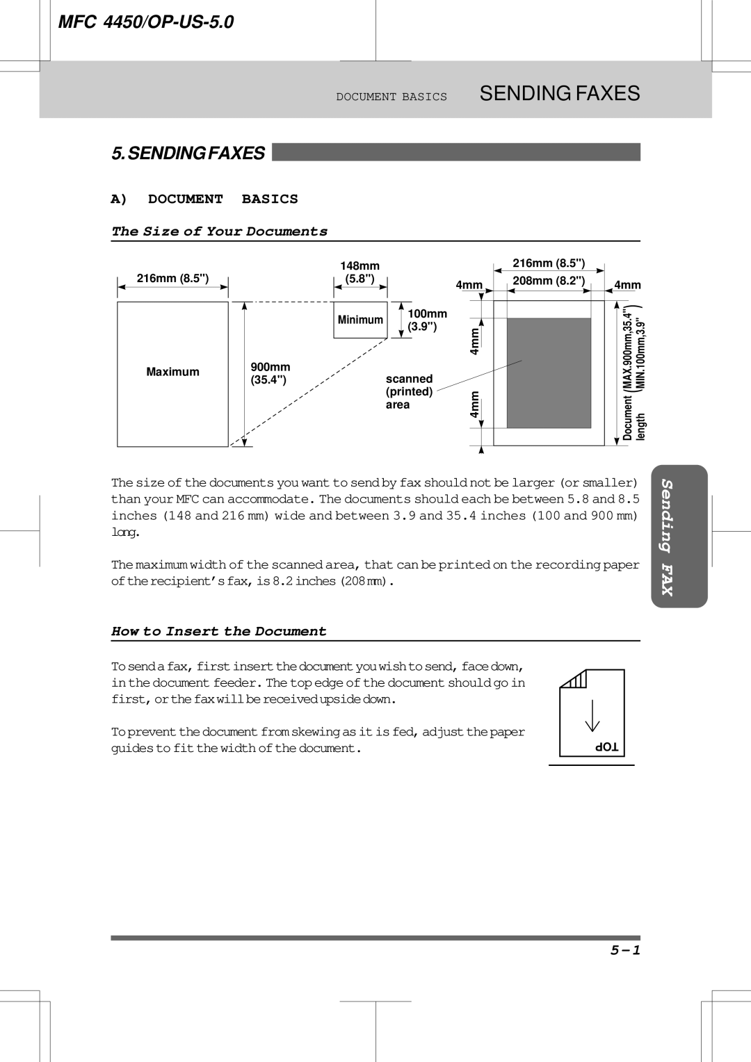 Brother MFC4450 manual Size of Your Documents, How to Insert the Document, Guidestofitthewidthofthedocument 