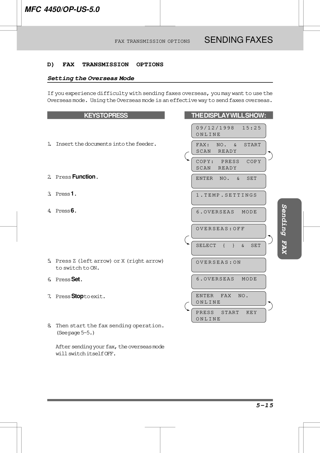 Brother MFC4450 manual Setting the Overseas Mode, Insertthedocumentsintothefeeder 