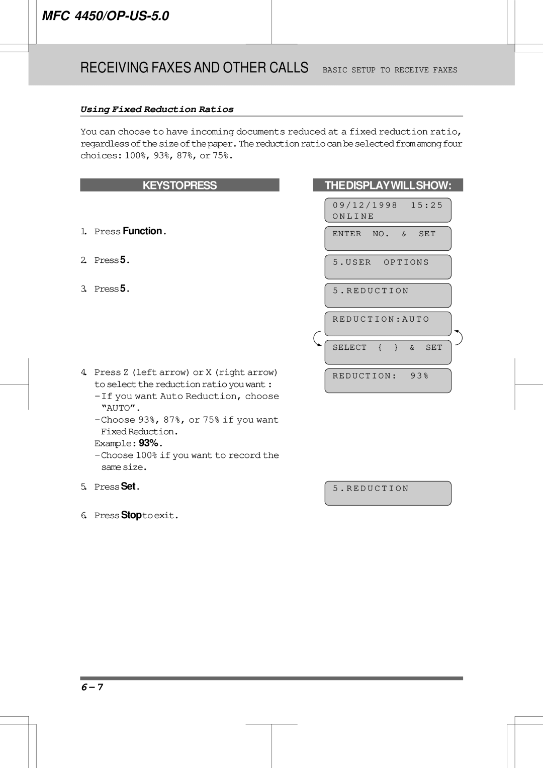 Brother MFC4450 manual Using Fixed Reduction Ratios, Auto 