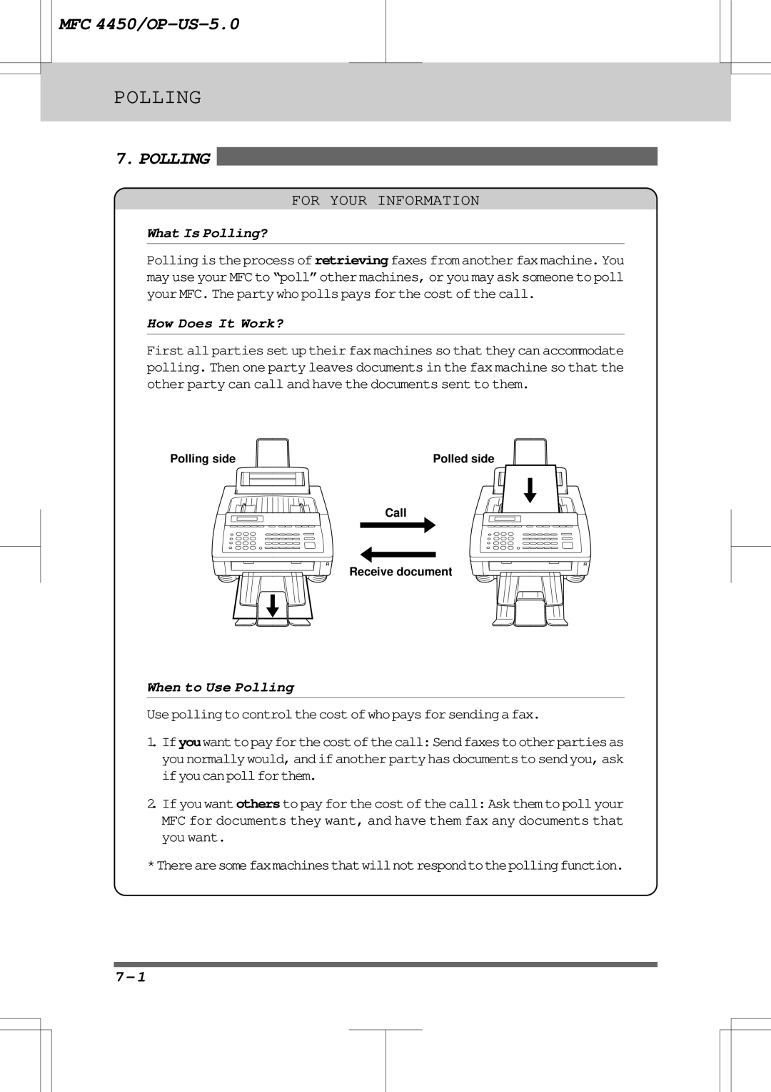 Brother MFC4450 manual What Is Polling?, How Does It Work?, When to Use Polling 