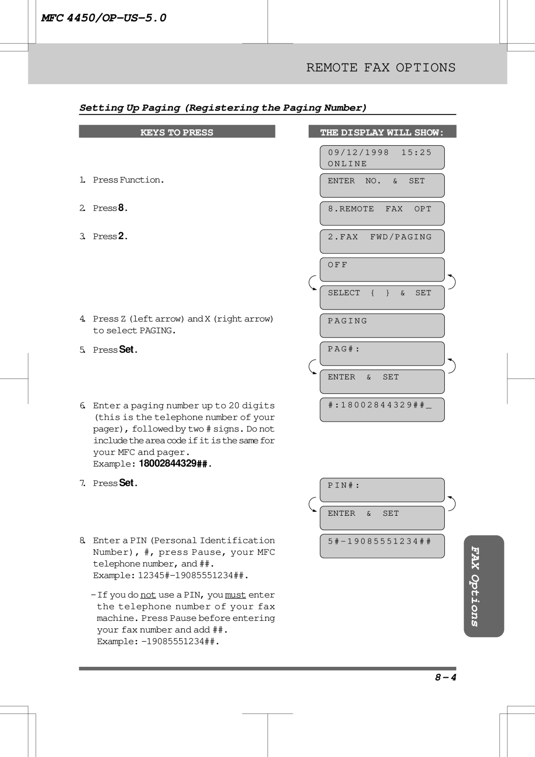 Brother MFC4450 manual Setting Up Paging Registering the Paging Number, Example -19085551234## 