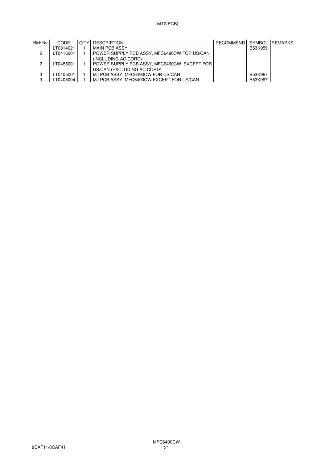 Brother MFC6490CW specifications Main PCB Assy 