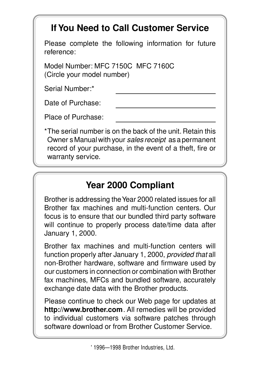 Brother MFC7160C, MFC7150C owner manual If You Need to Call Customer Service 