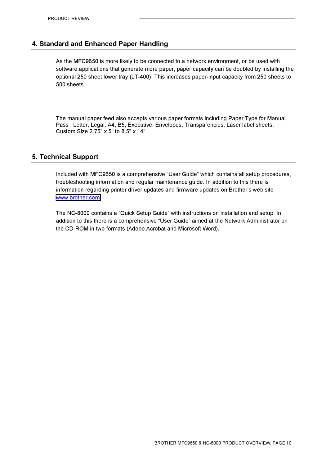 Brother MFC9650 Series manual Standard and Enhanced Paper Handling 