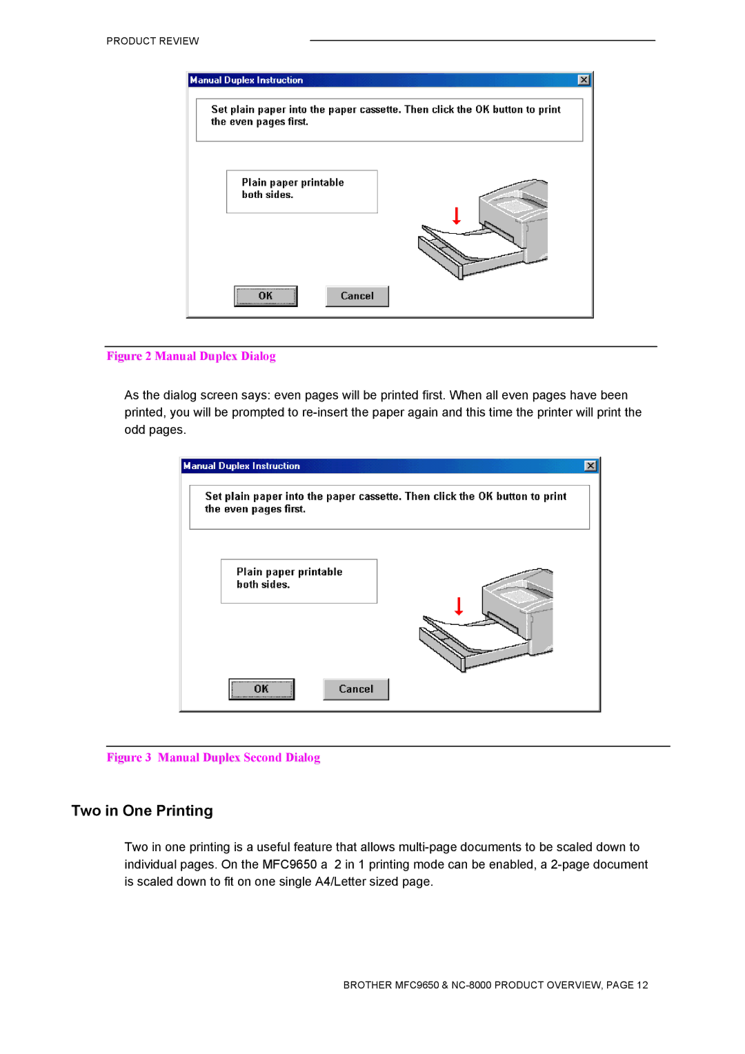 Brother MFC9650 Series manual Two in One Printing, Manual Duplex Dialog 