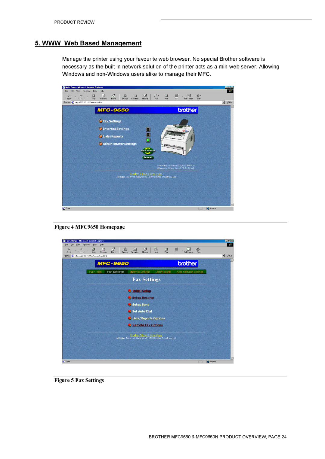 Brother MFC9650 Series manual WWW Web Based Management, MFC9650 Homepage 