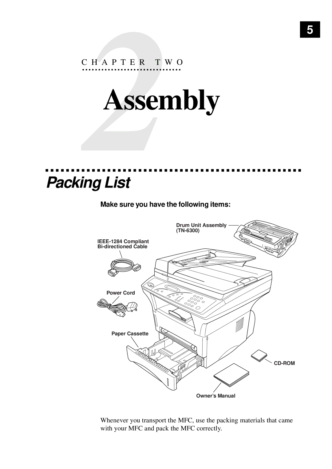 Brother MFC9750 owner manual Assembly, Packing List 