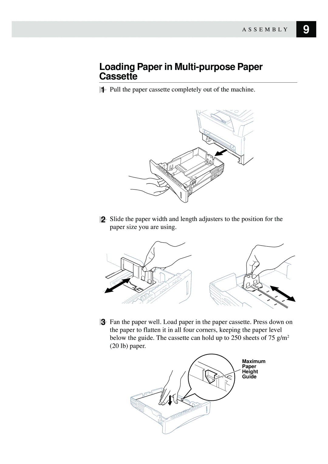 Brother MFC9750 owner manual Loading Paper in Multi-purpose Paper Cassette 