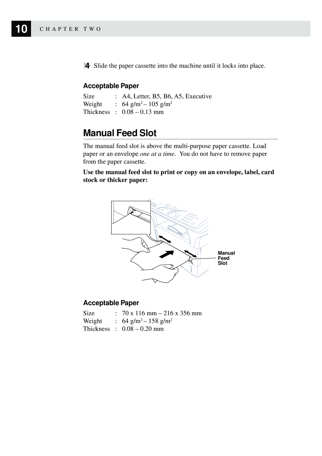 Brother MFC9750 owner manual Manual Feed Slot 