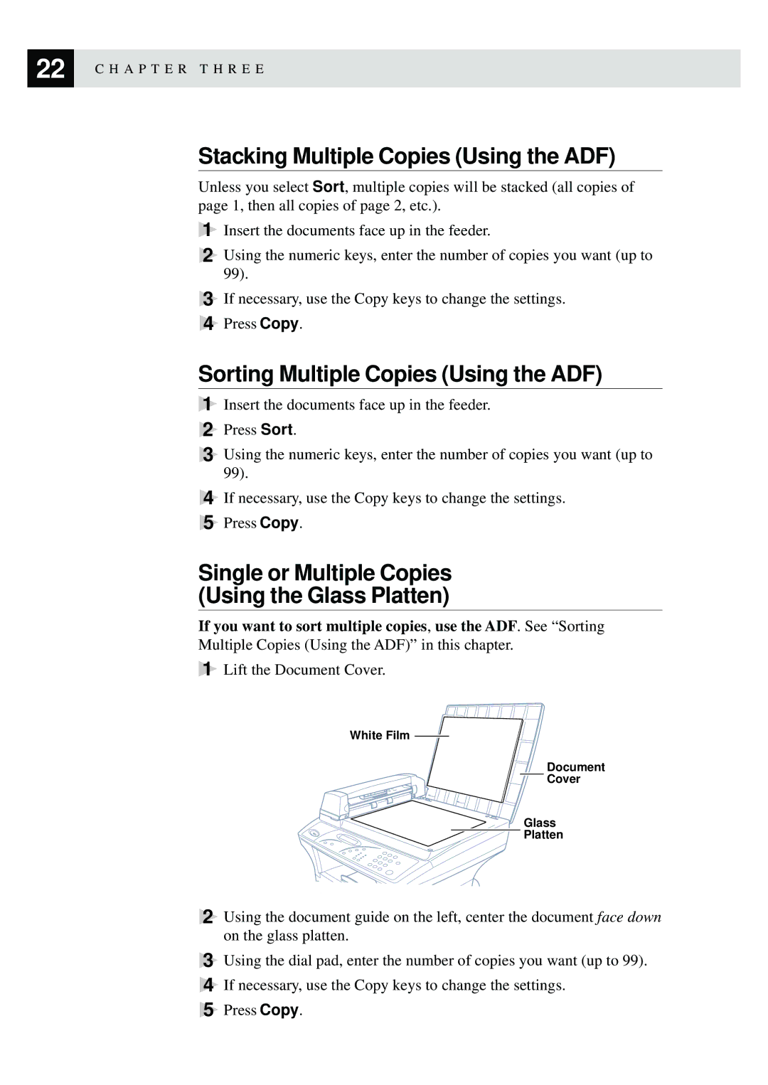 Brother MFC9750 owner manual Stacking Multiple Copies Using the ADF, Sorting Multiple Copies Using the ADF 