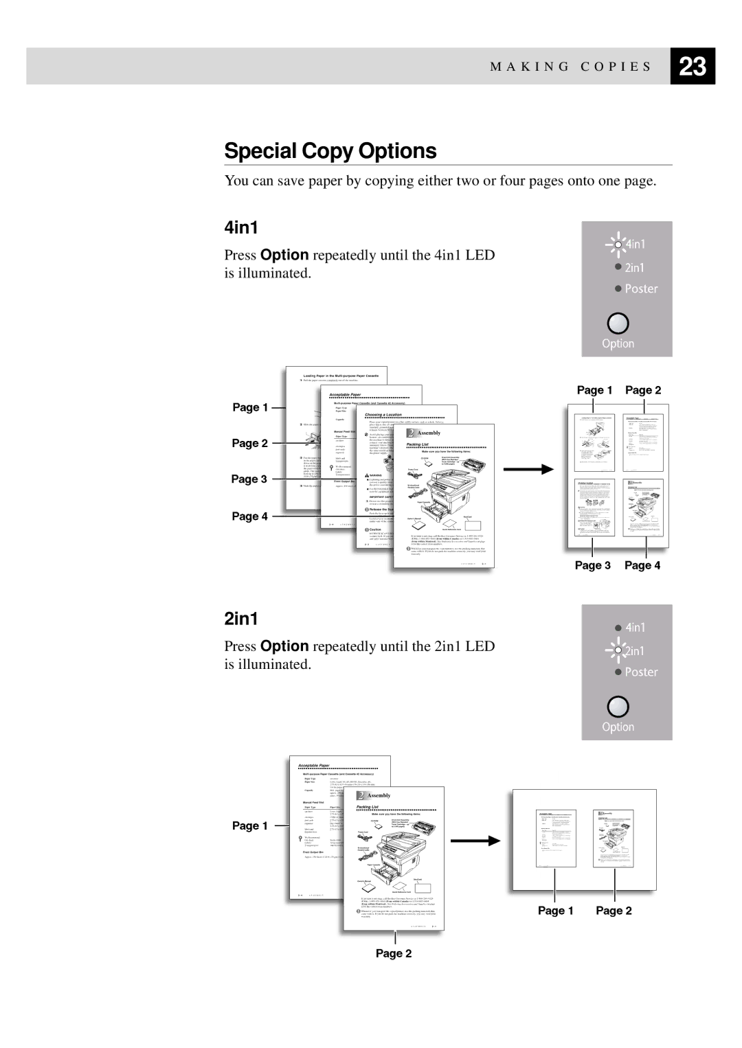 Brother MFC9750 owner manual Special Copy Options, 4in1, 2in1 