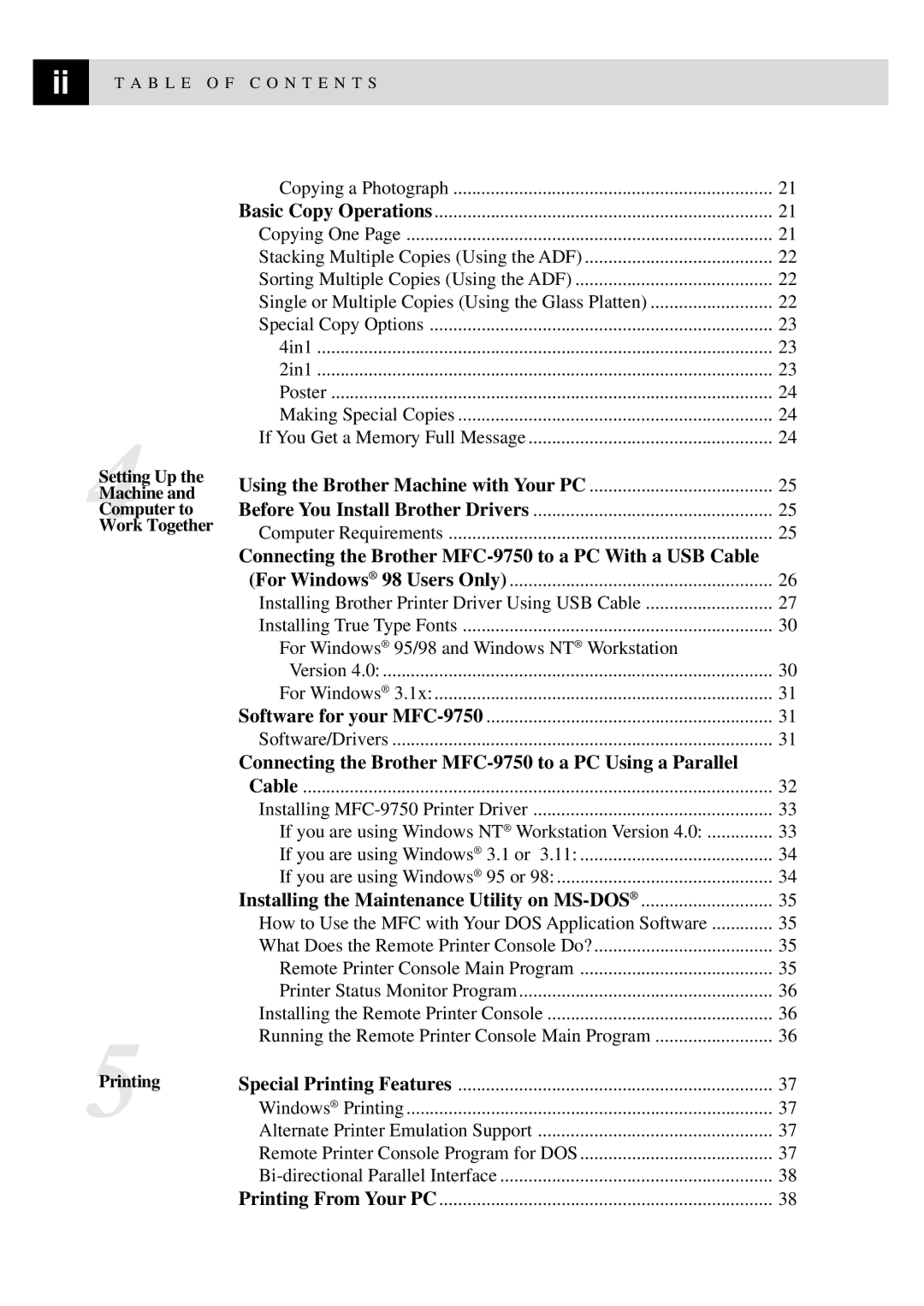 Brother MFC9750 owner manual Connecting the Brother MFC-9750 to a PC Using a Parallel 