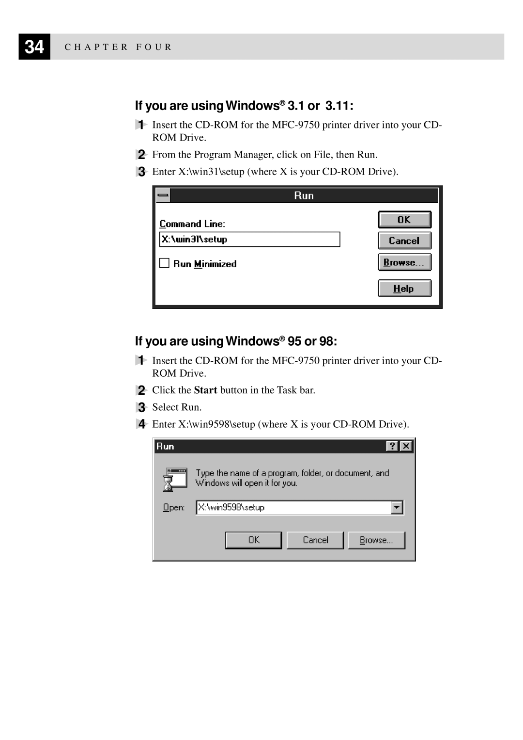 Brother MFC9750 owner manual If you are using Windows 3.1 or, If you are using Windows 95 or 