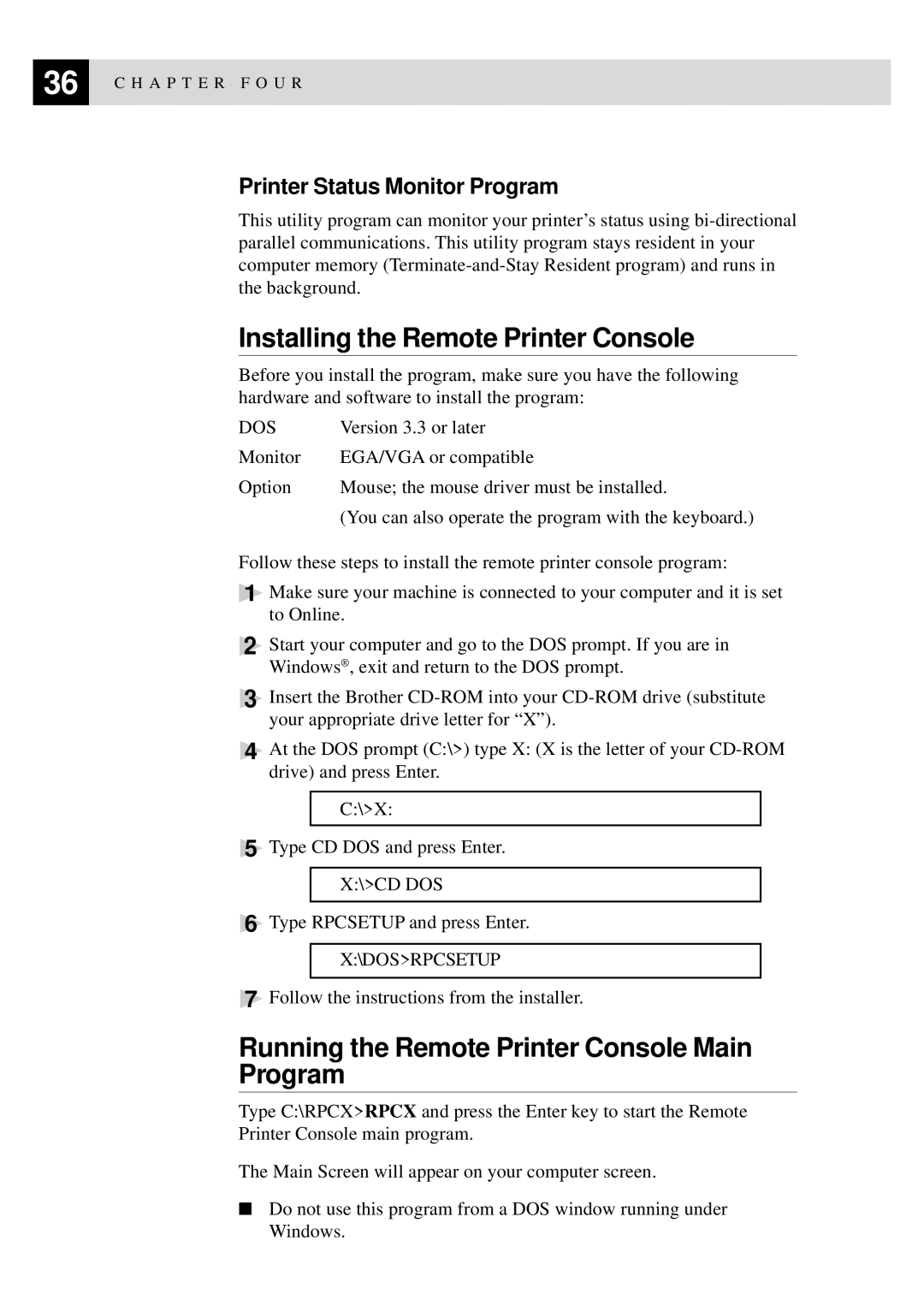 Brother MFC9750 owner manual Installing the Remote Printer Console, Running the Remote Printer Console Main Program 