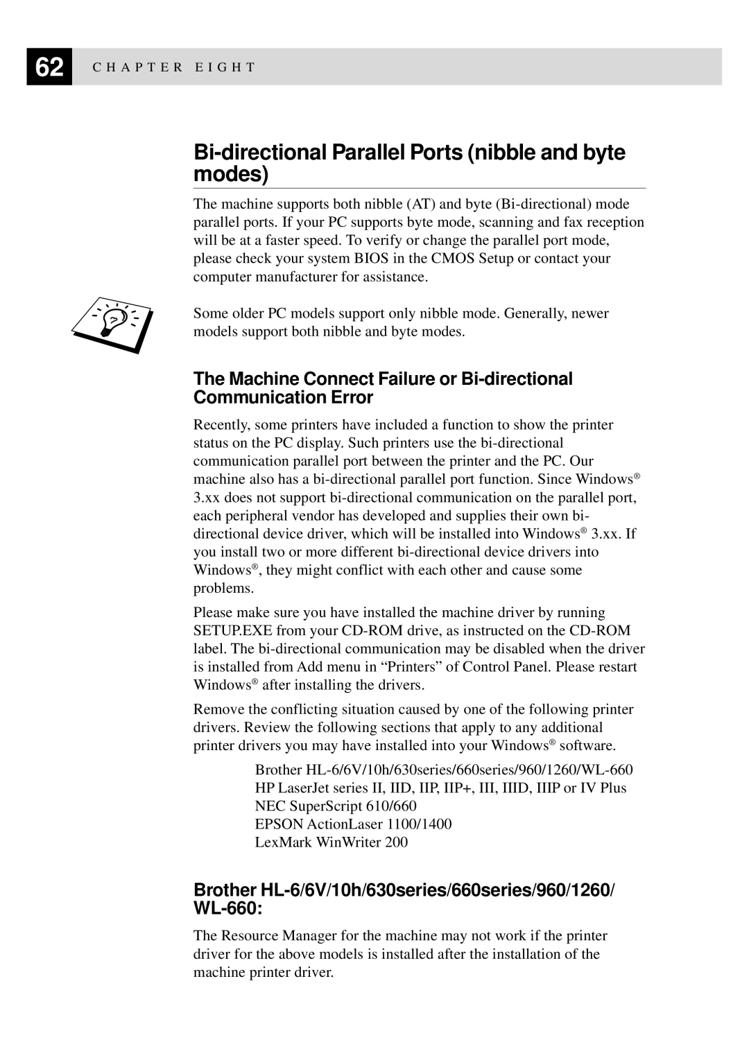 Brother MFC9750 owner manual Bi-directional Parallel Ports nibble and byte modes 