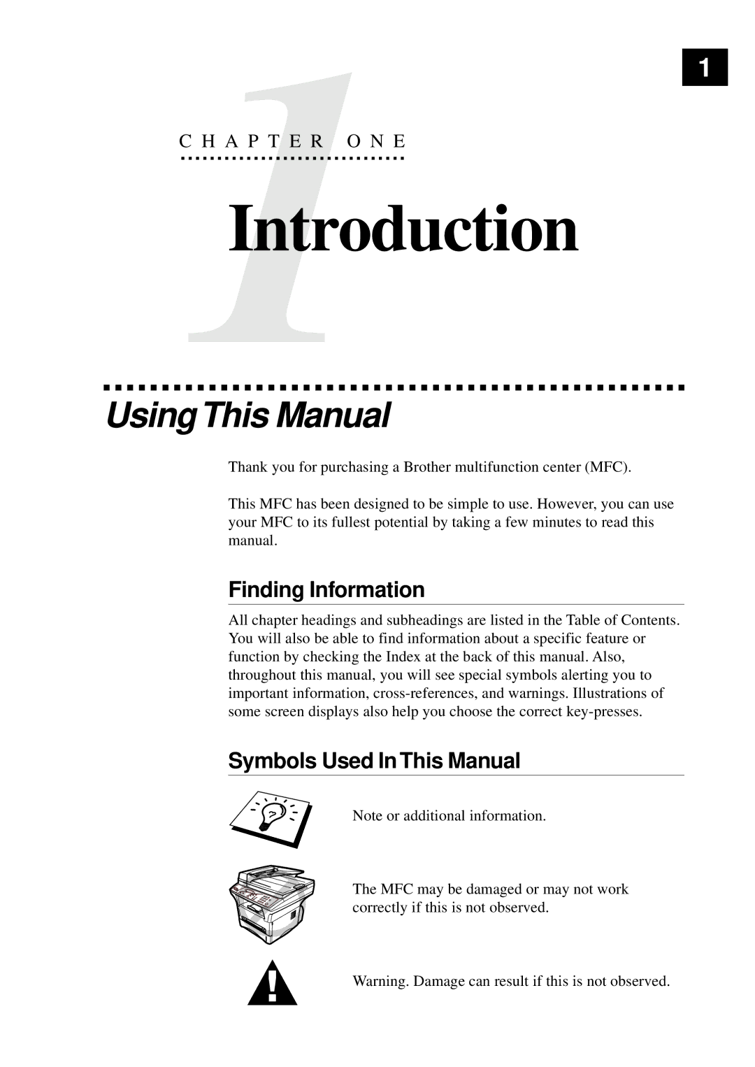 Brother MFC9750 owner manual UsingThis Manual, Finding Information, Symbols Used In This Manual 