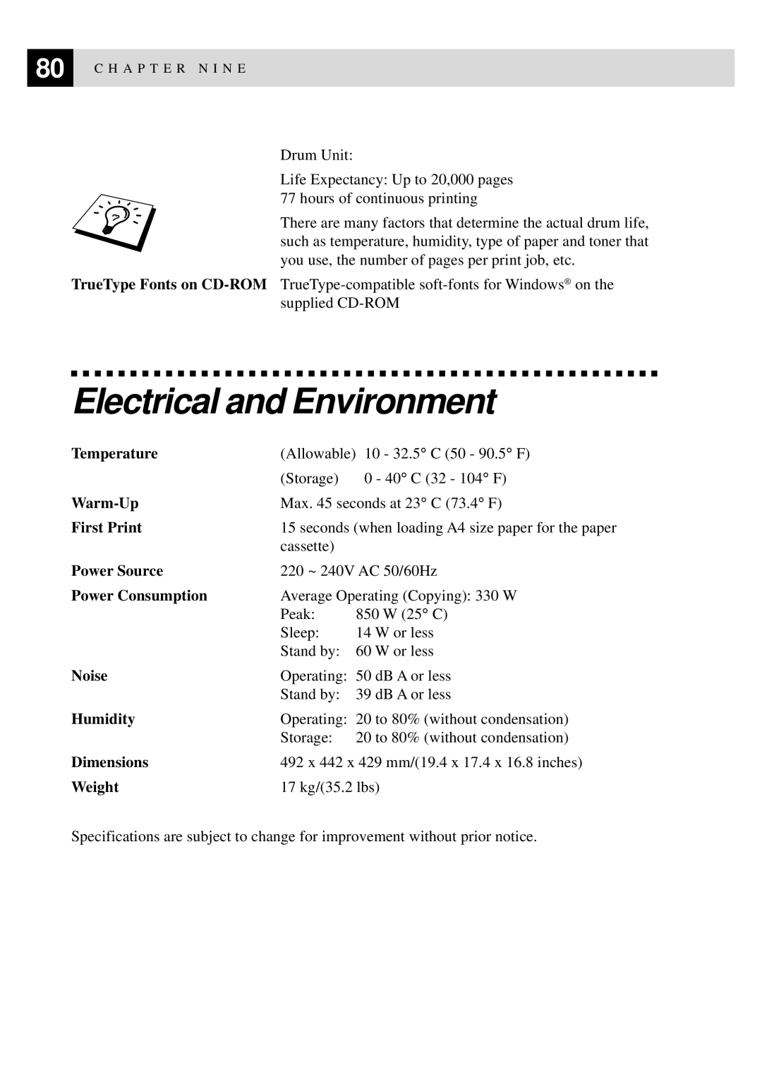 Brother MFC9750 owner manual Electrical and Environment, Weight 