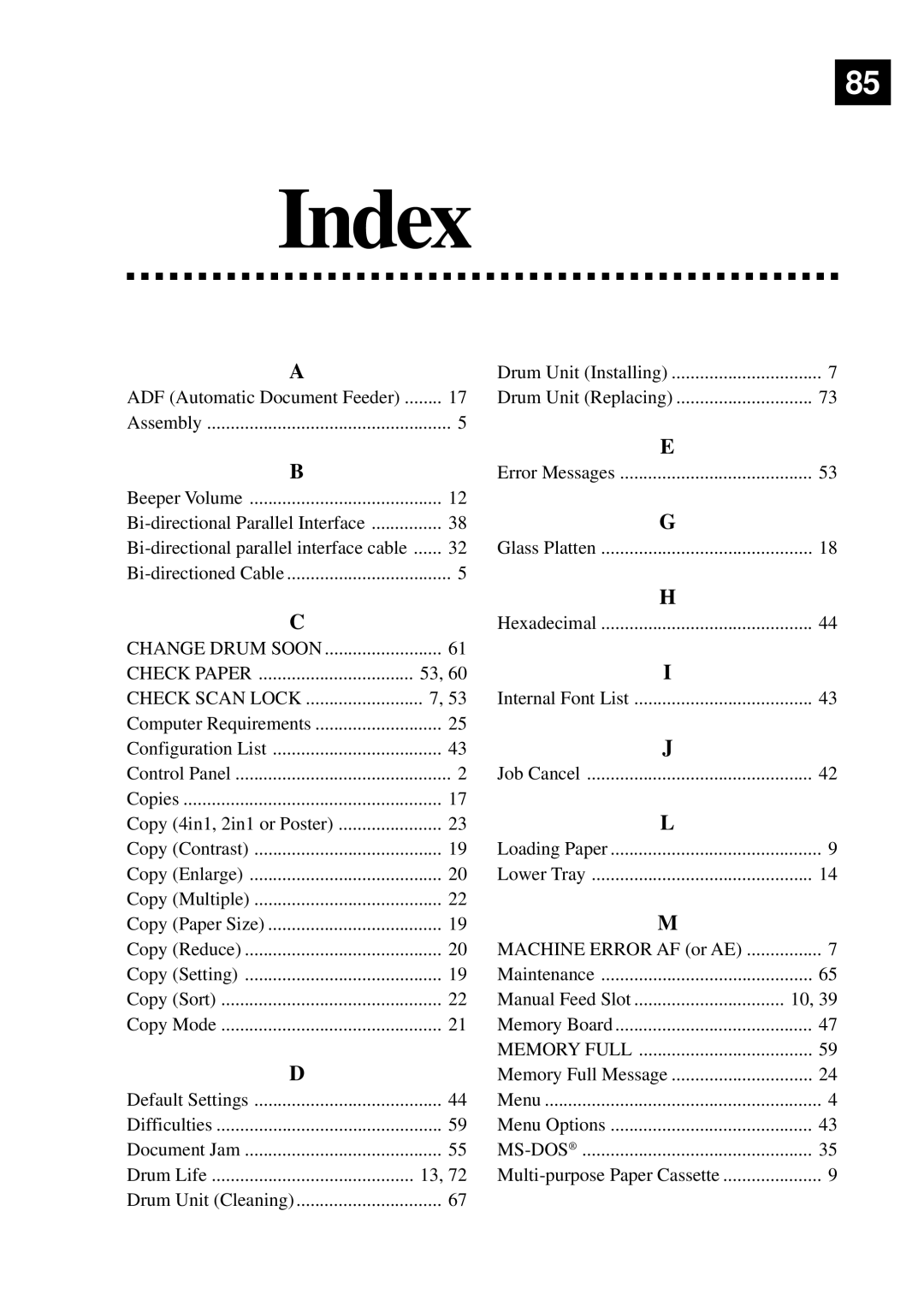 Brother MFC9750 owner manual Index 