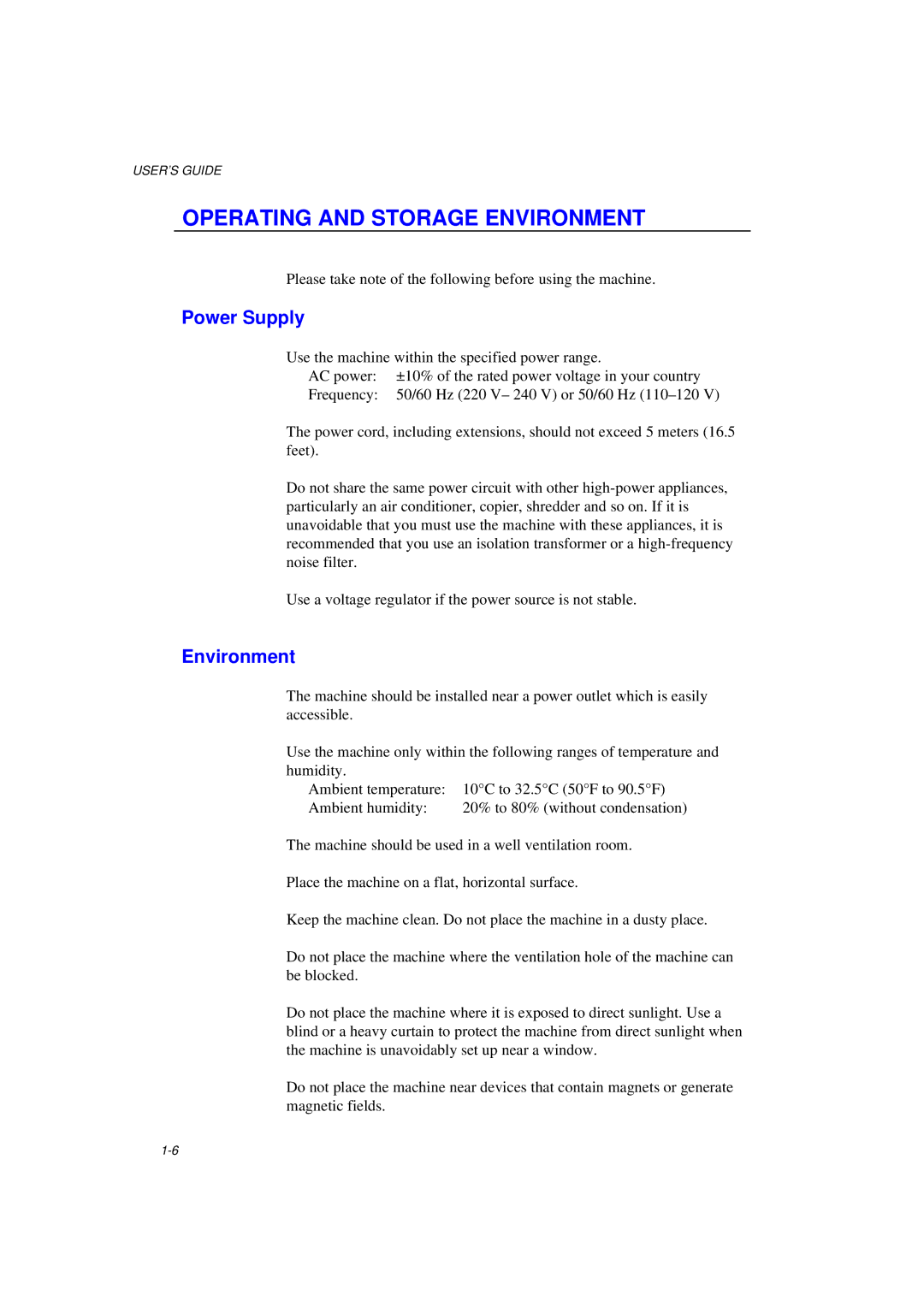 Brother MFC/HL-P2000 manual Operating and Storage Environment, Power Supply 