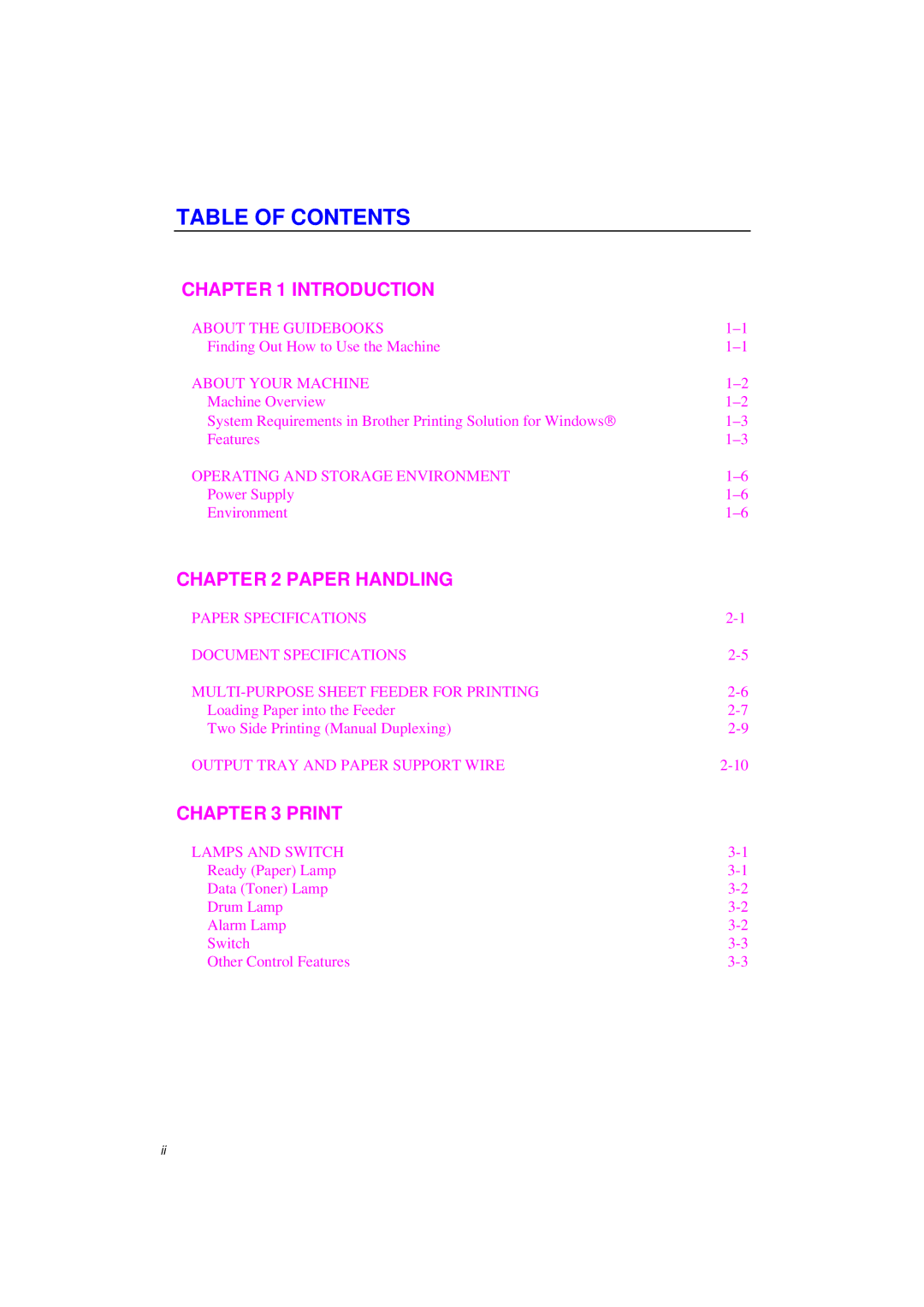 Brother MFC/HL-P2000 manual Table of Contents 