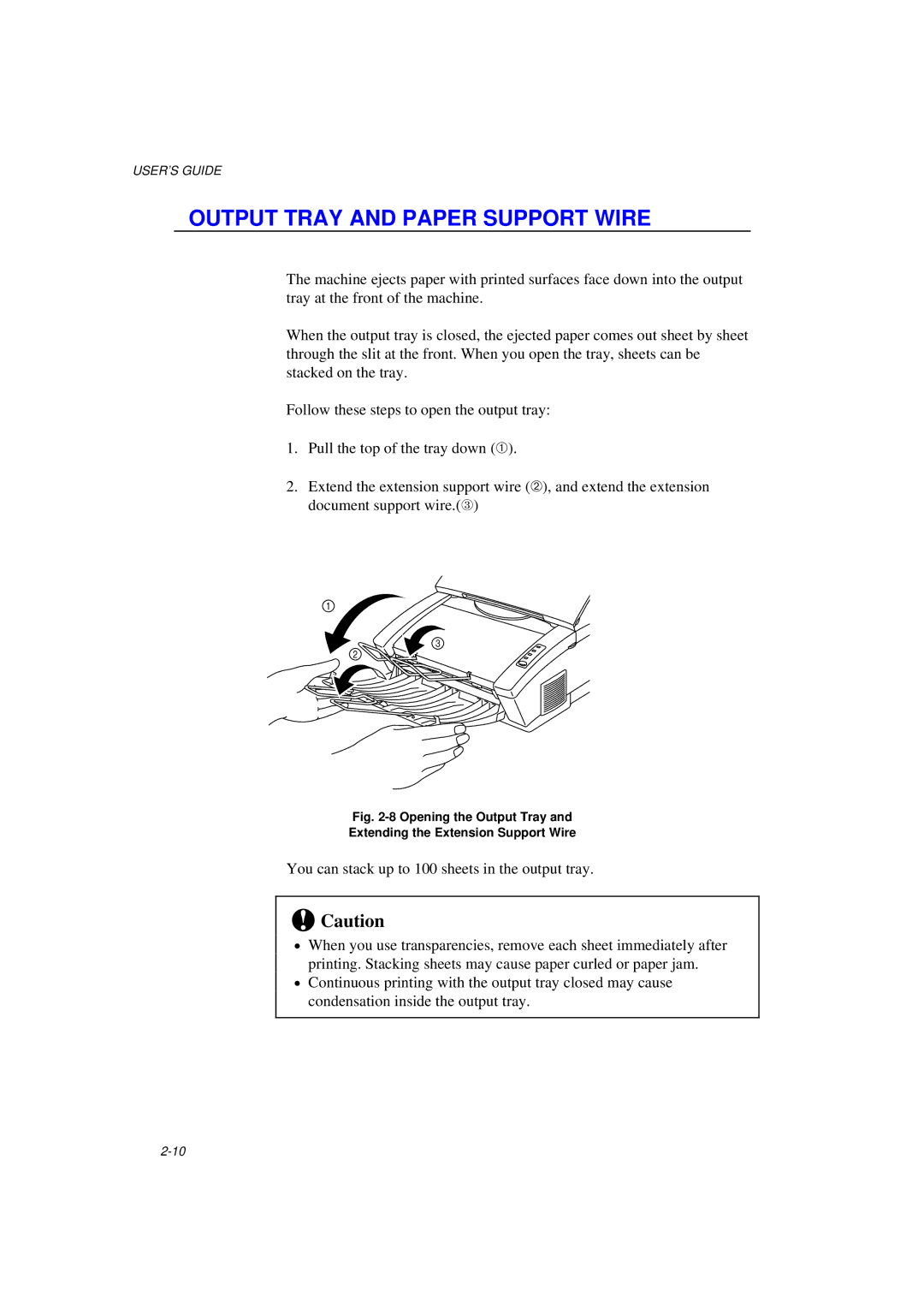 Brother MFC/HL-P2000 Output Tray and Paper Support Wire, Opening the Output Tray Extending the Extension Support Wire 