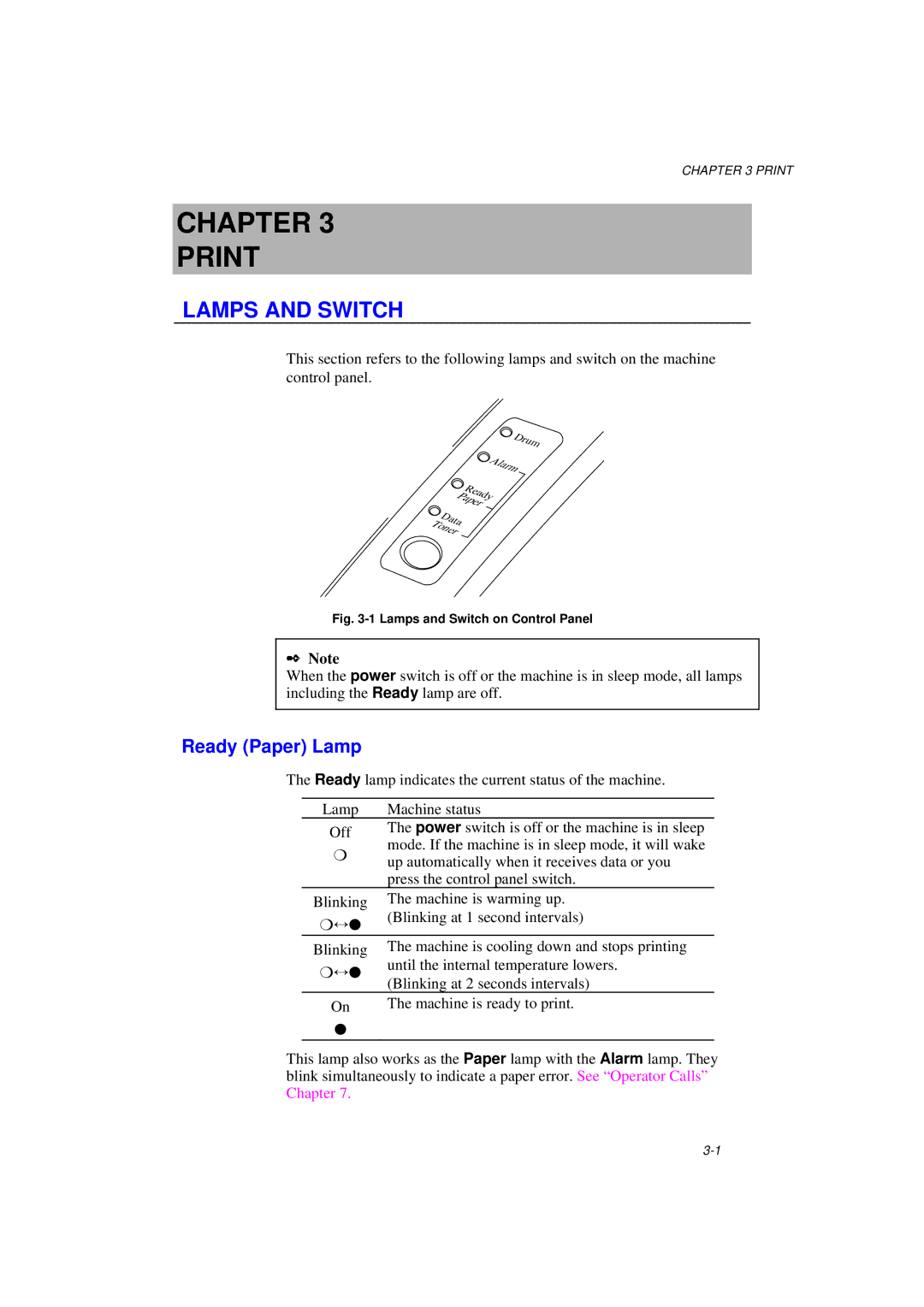 Brother MFC/HL-P2000 manual Lamps and Switch, Ready Paper Lamp 