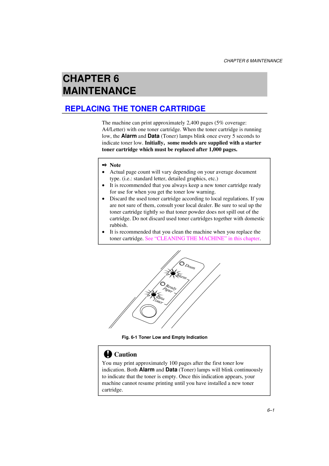 Brother MFC/HL-P2000 manual Chapter Maintenance, Replacing the Toner Cartridge 