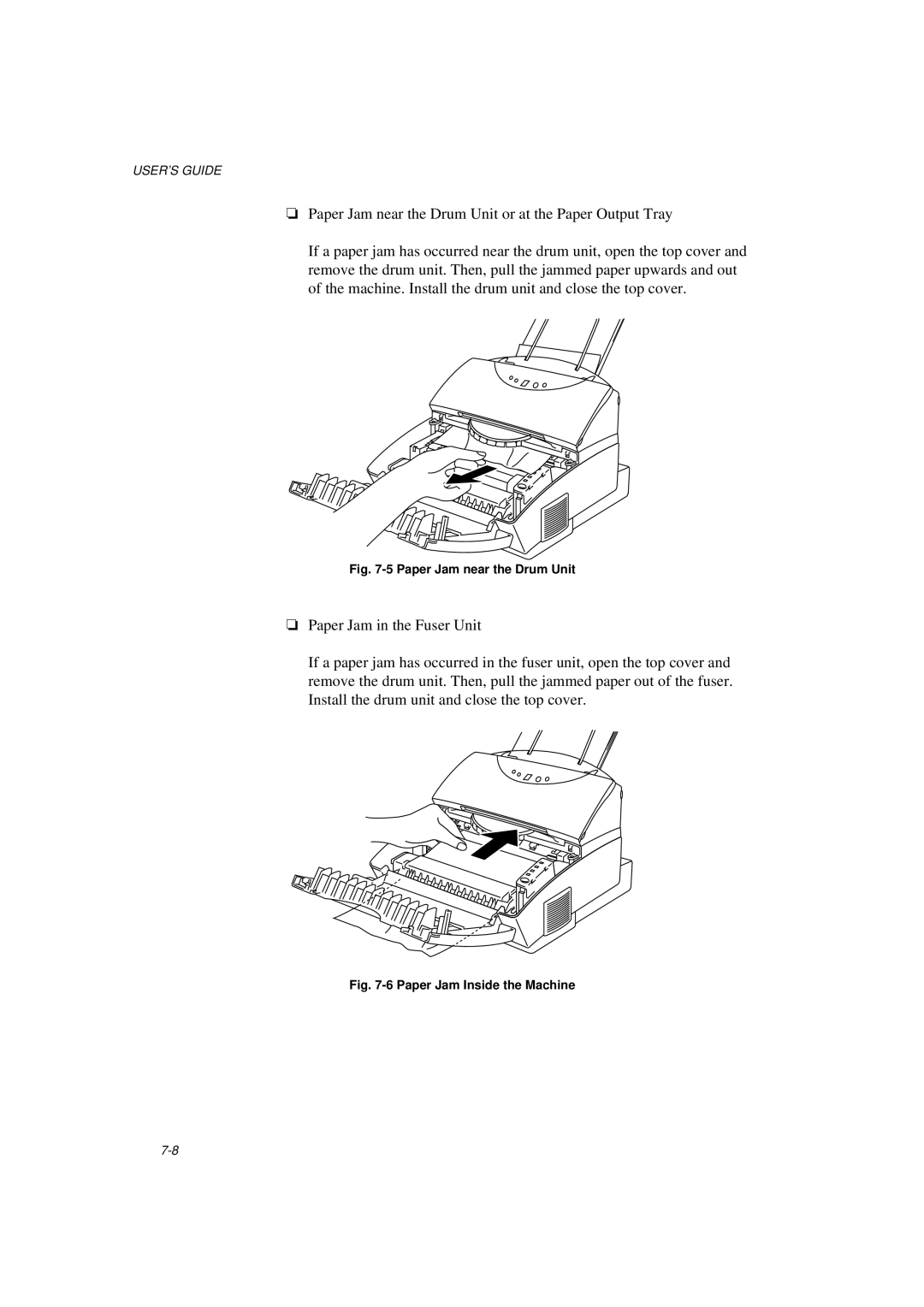 Brother MFC/HL-P2000 manual Paper Jam near the Drum Unit 