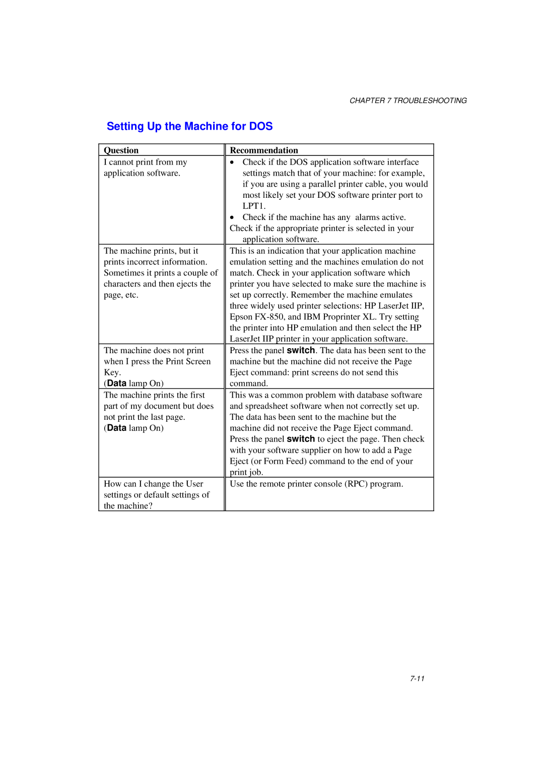 Brother MFC/HL-P2000 manual Setting Up the Machine for DOS, Question 