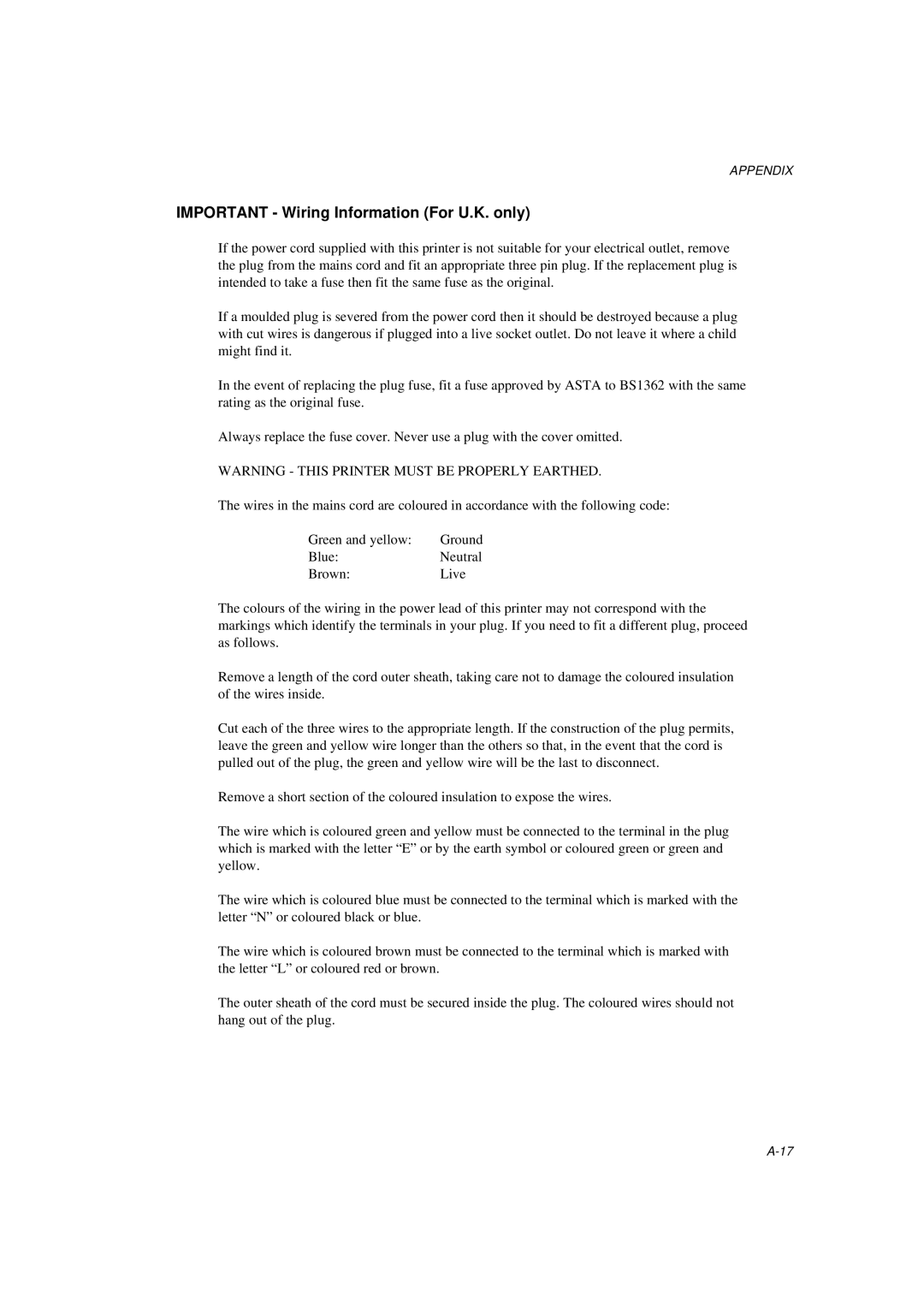 Brother MFC/HL-P2000 manual Important Wiring Information For U.K. only 