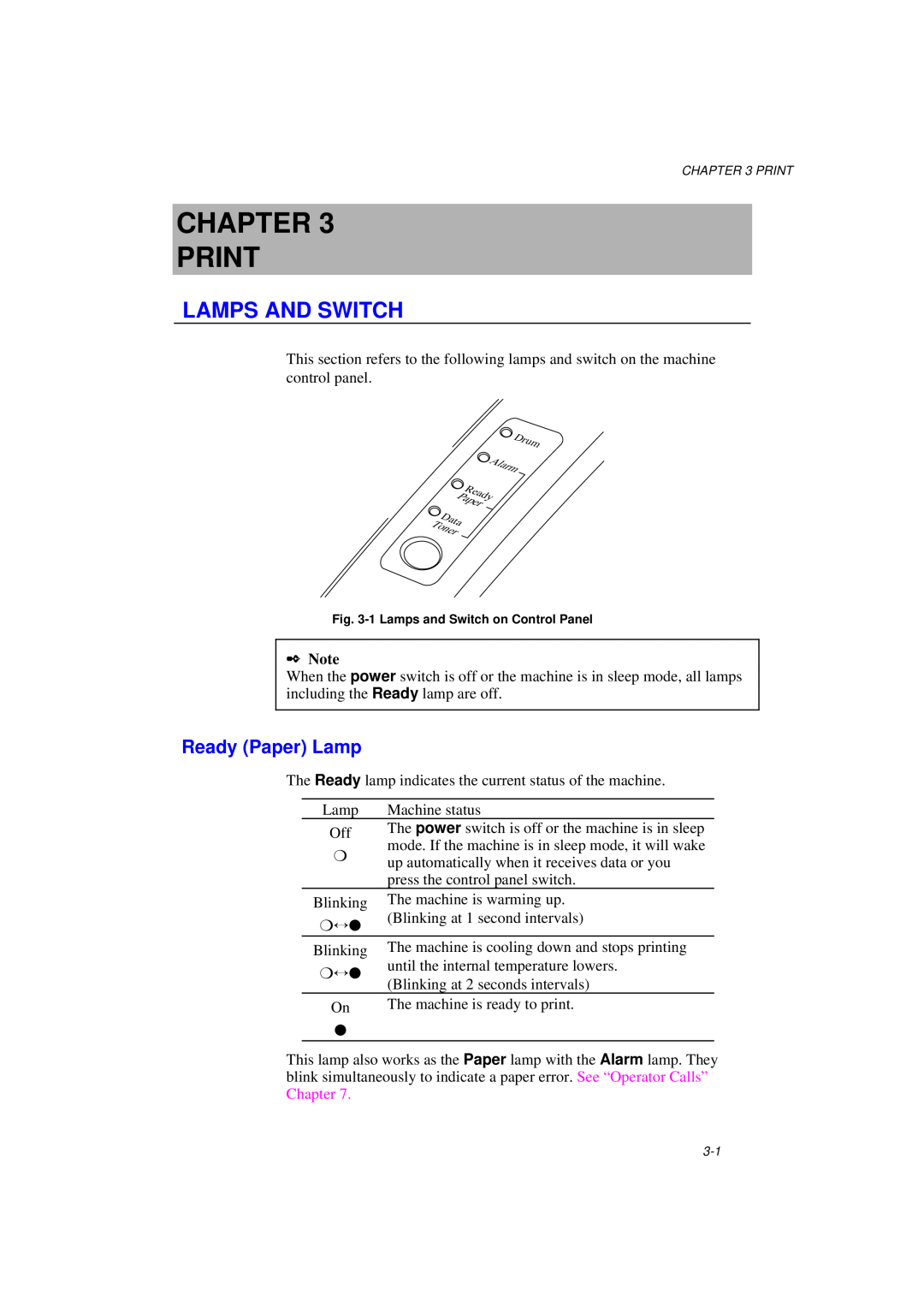 Brother MFC/HL-P2000 manual Chapter Print, Lamps And Switch, Ready Paper Lamp 