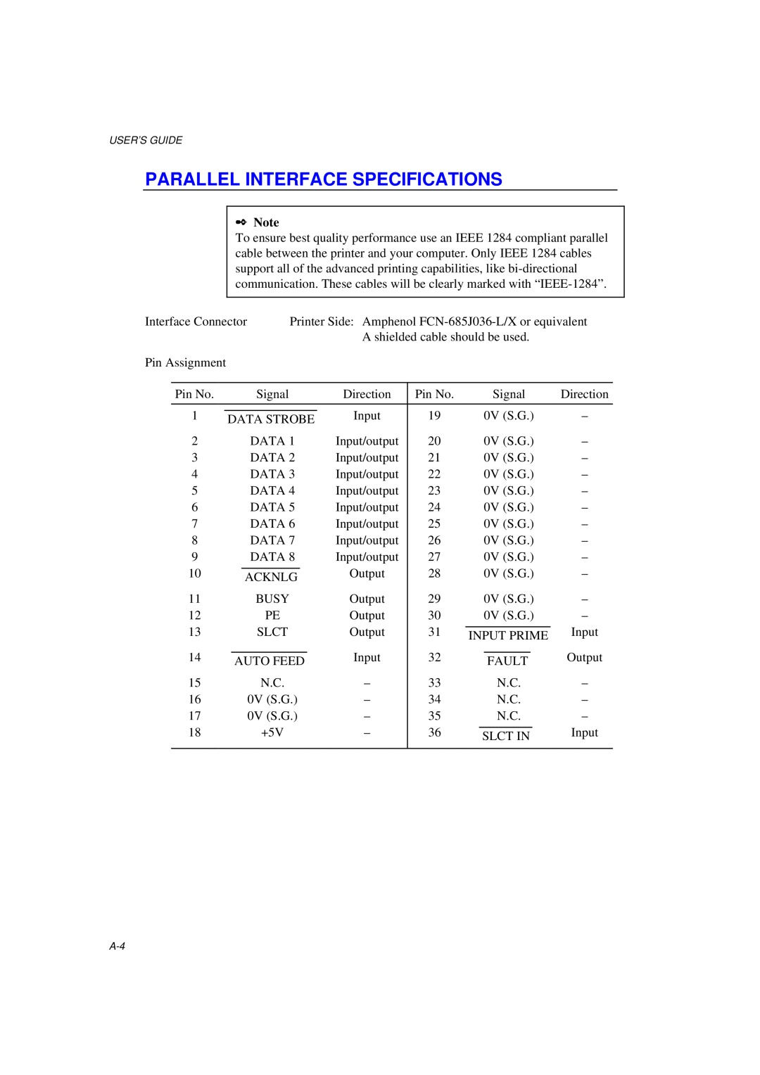 Brother MFC/HL-P2000 manual Parallel Interface Specifications 