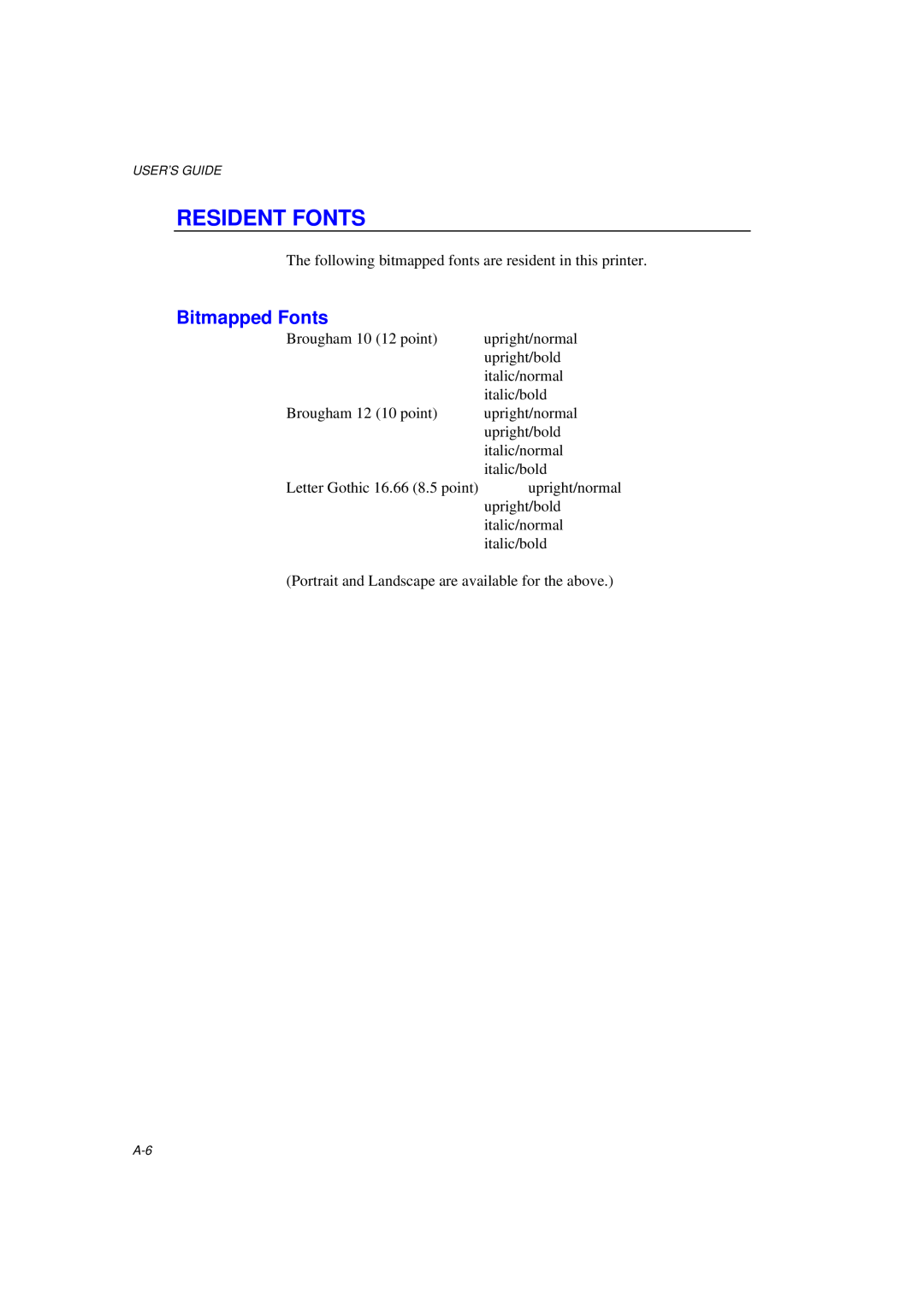 Brother MFC/HL-P2000 manual Resident Fonts, Bitmapped Fonts 