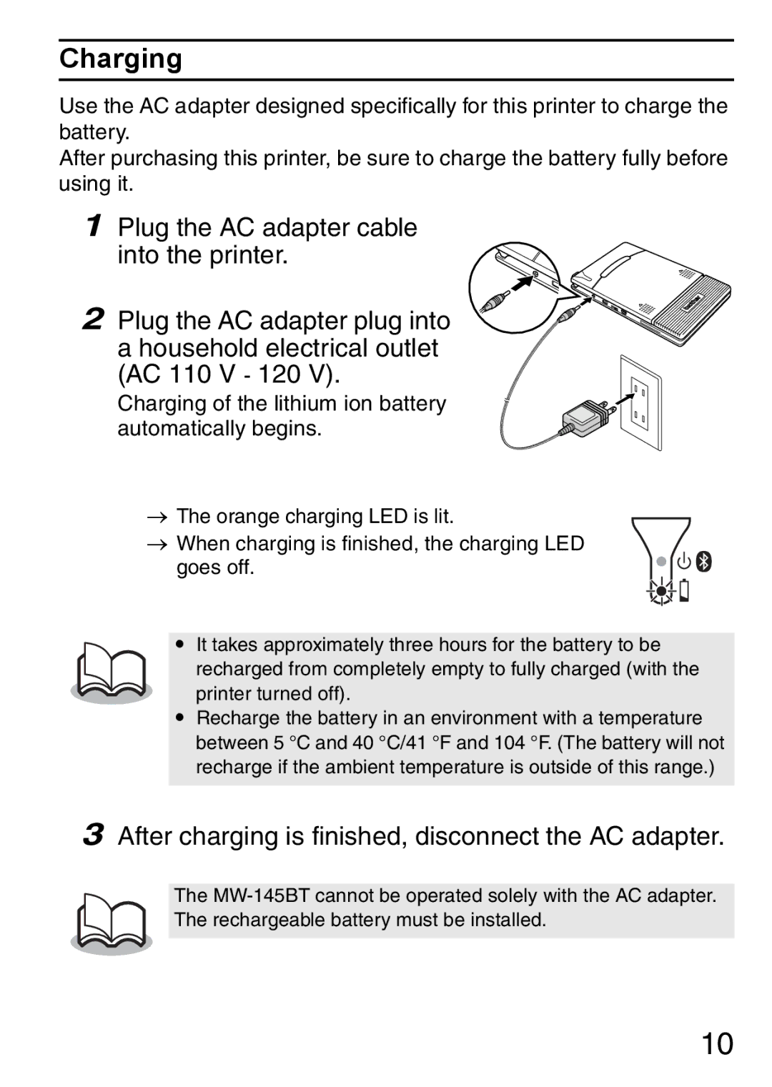 Brother MW-145BT manual Charging 