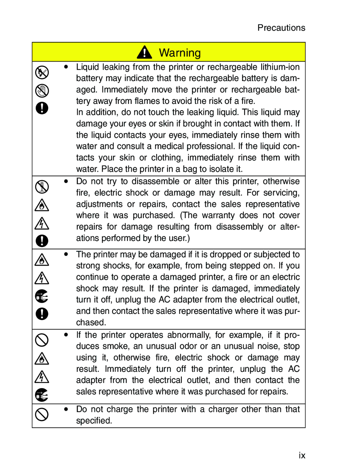 Brother MW-260 appendix Precautions 