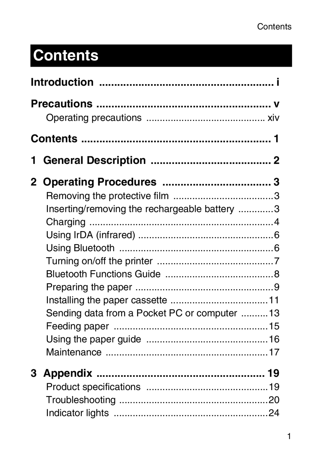 Brother MW-260 appendix Contents 