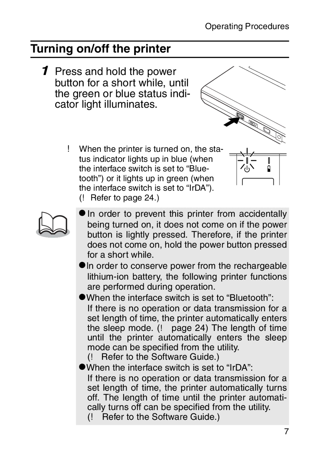 Brother MW-260 appendix Turning on/off the printer 