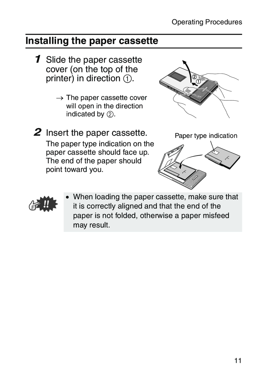 Brother MW-260 appendix Installing the paper cassette, Insert the paper cassette 