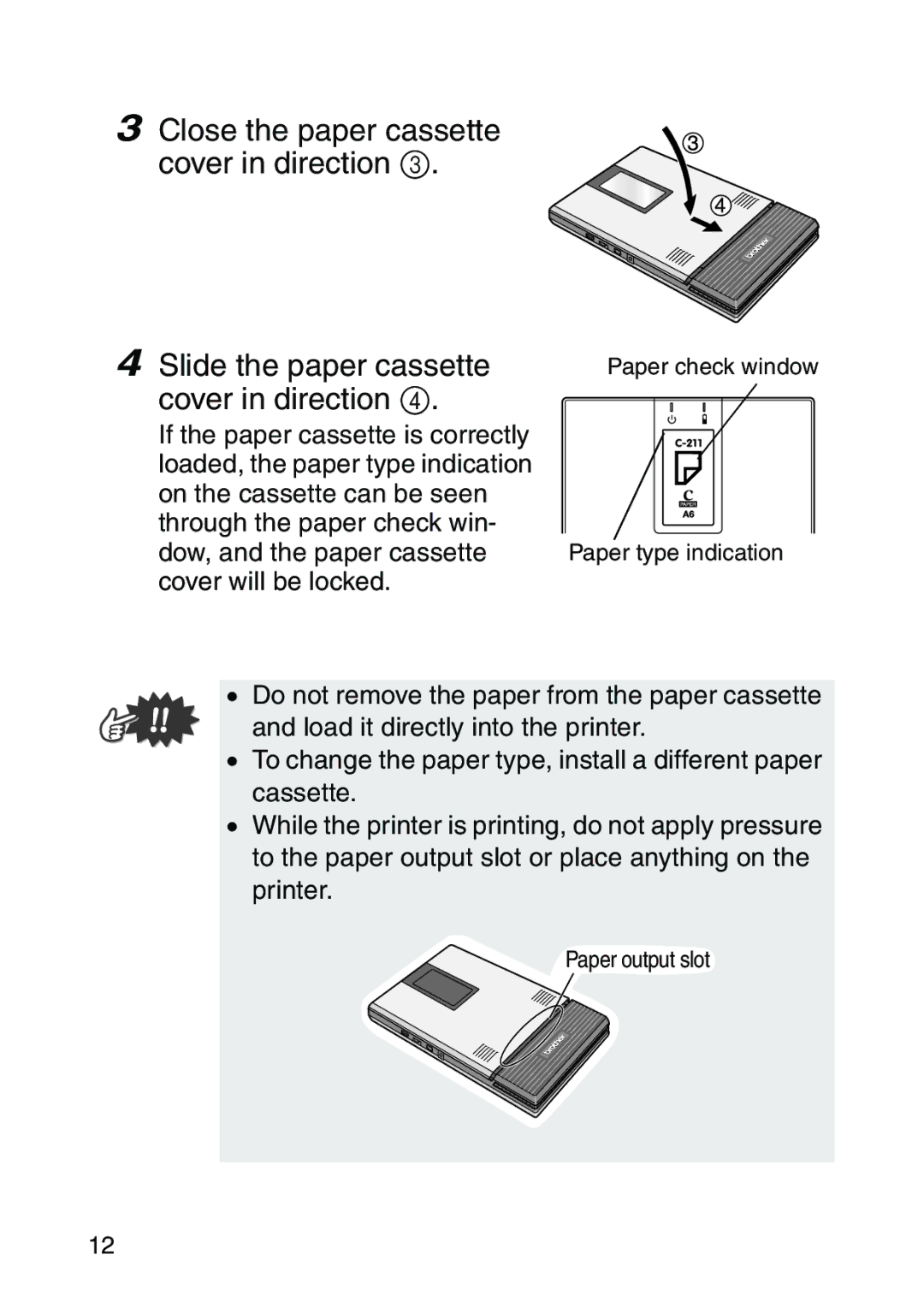 Brother MW-260 appendix Paper type indication 